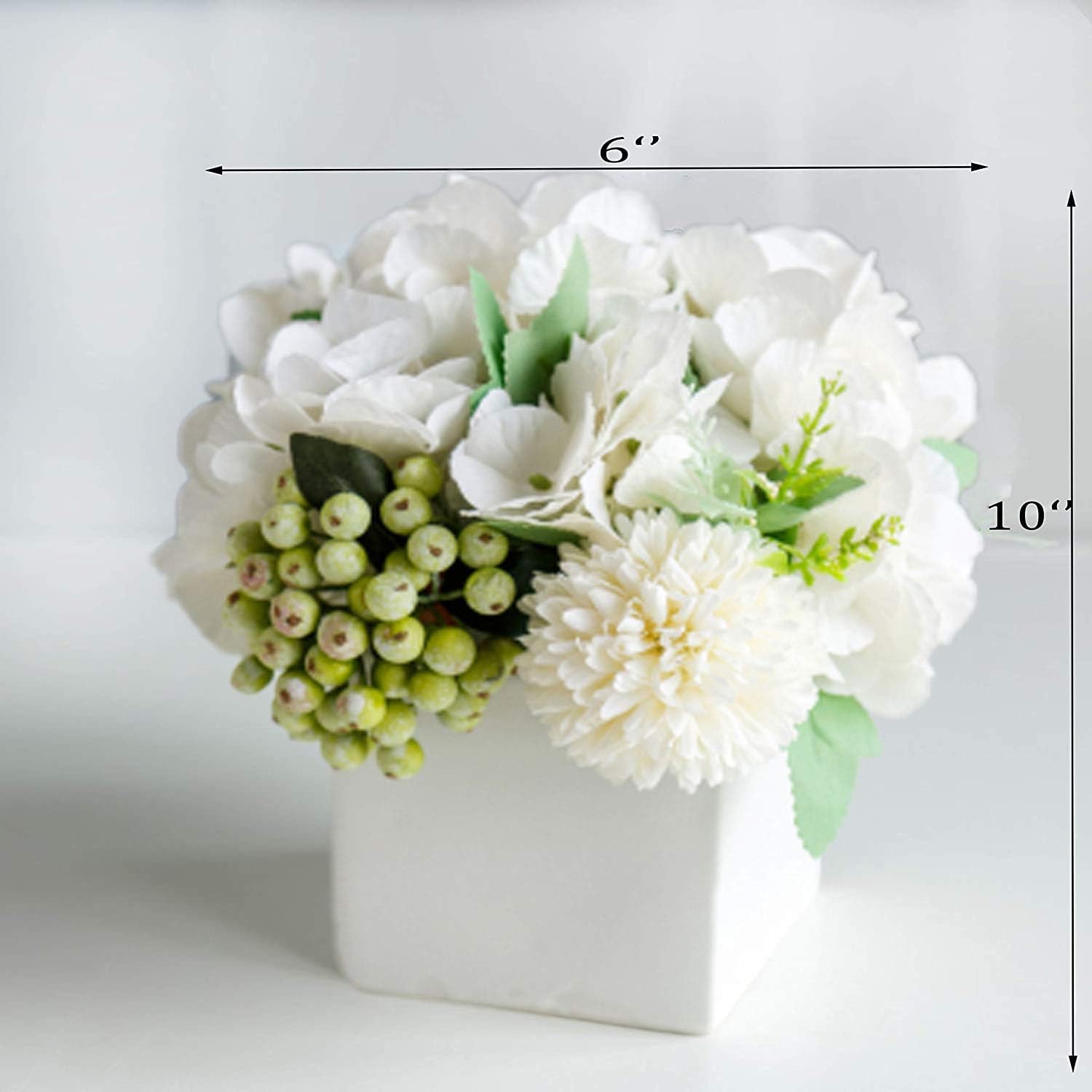 Flower in Ceramic vase, Artificial Hydrangea Flower Arrangement and vase Home Decoration Artificial Flower (White)