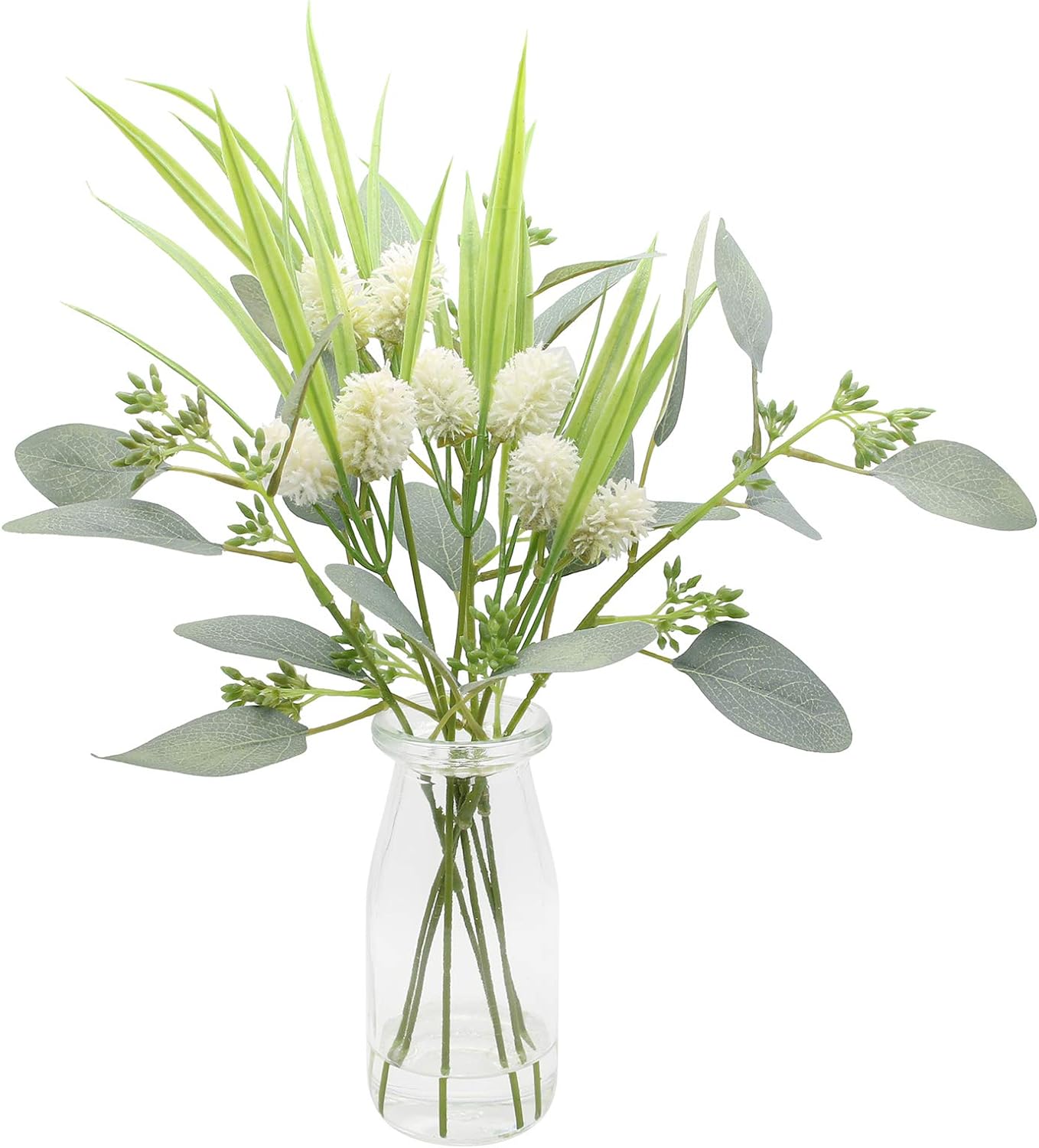 Mingfuxin Artificial Flowers for Decoration, Fake Plants Eucalyptus Leaves Ls Wild Flower with Glass Vase, Floral Arrangements Flower Bouquets Dcor for Table Centerpieces Home Office Decor