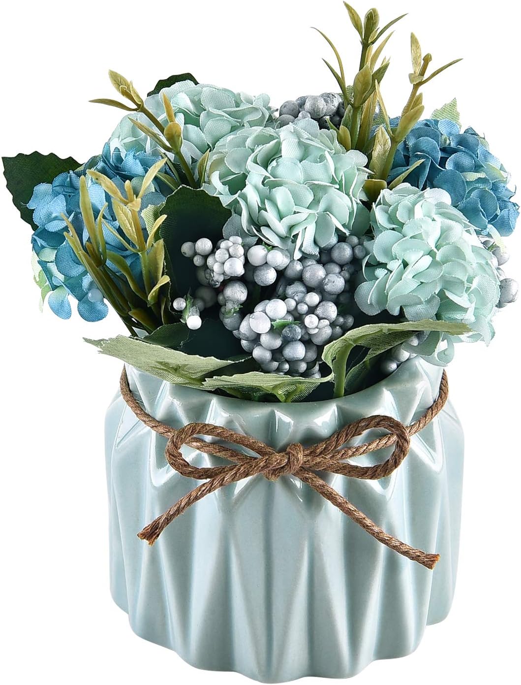 Artflower Fake Flowers in Vase, Hydrangea Artificial Flowers Floral Arrangement Fake Potted Plants Table Centerpieces for Dining Room Coffee Table Centerpiece Home Office Party Wedding Decor (Blue)