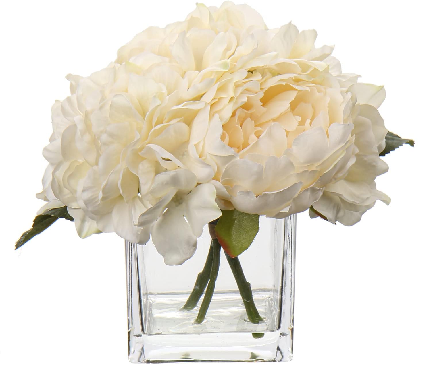 Cream Fake Flowers with Vase Hydrangea Artificial Flowers in Vase Peony Faux Flowers in Vase Rose Silk Flowers Peonies Floral Arrangements Artificial with Vase for Home Office Table Shelf Decoration