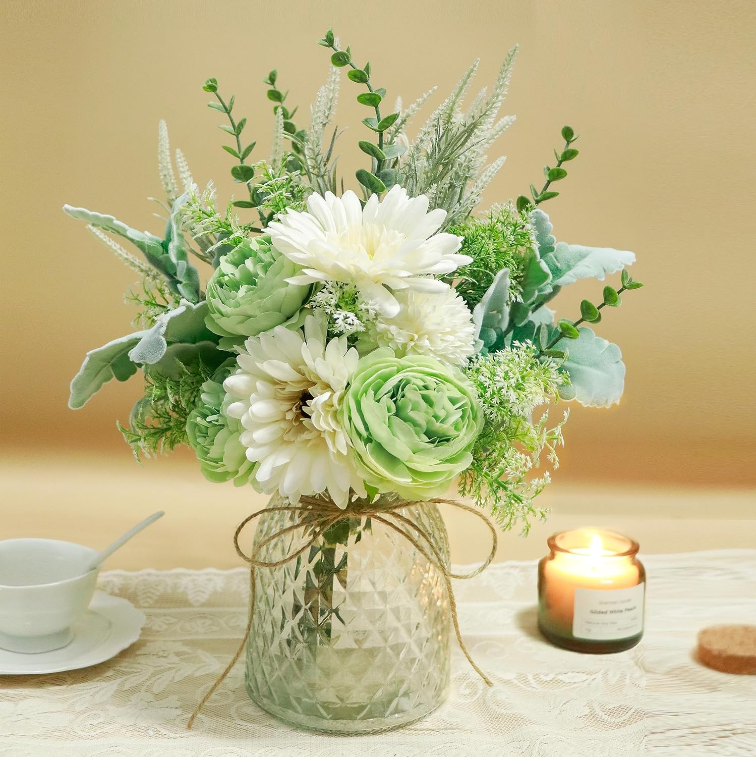 Artificial Flowers with Vase Fake Floral Arrangement in Vase Suitable for Home Kitchen Decor,Farmhouse Dinning Table Centerpieces,Coffee Table Decoration.