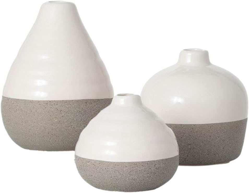 Sullivans Ceramic Vase Set - 3 Small Vases, Rustic Home Dcor, Modern Farmhouse, Ideal Shelf Dcor, Table Dcor, Bookshelf, Mantle, Entryway  Two-Toned (CM2974)