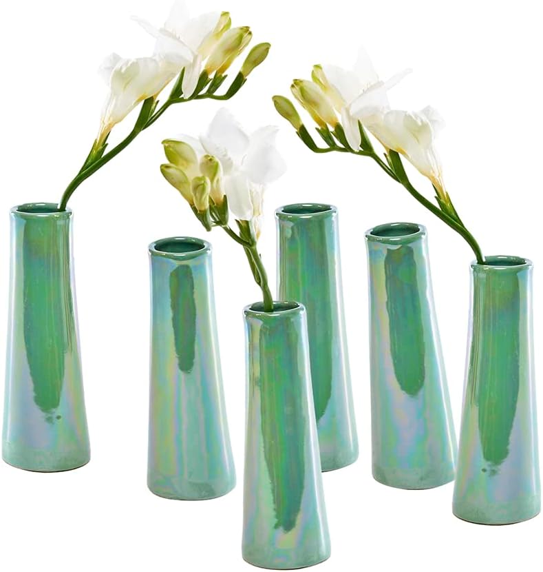 Chive - Set of 6 Galaxy, Small Cylinder Ceramic Bud Flower Vase, Unique Single Flower Decorative Floral Vase for Home Decor, Bulk (Mint)