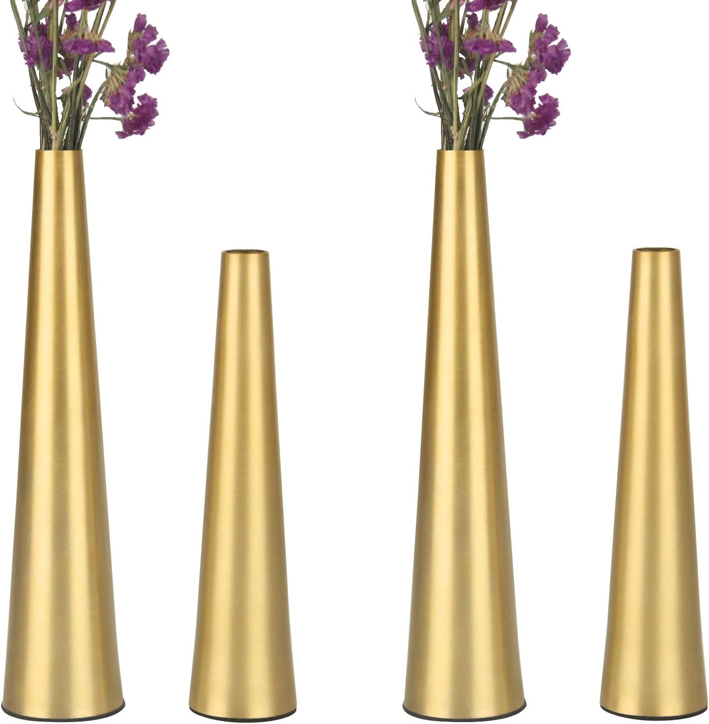 Vixdonos 10.5/8.5 inch Gold Metal Vase Small Flower Vase Set of 4 Taper Vase for Wedding Table Centerpiece Decorations, Home Decor