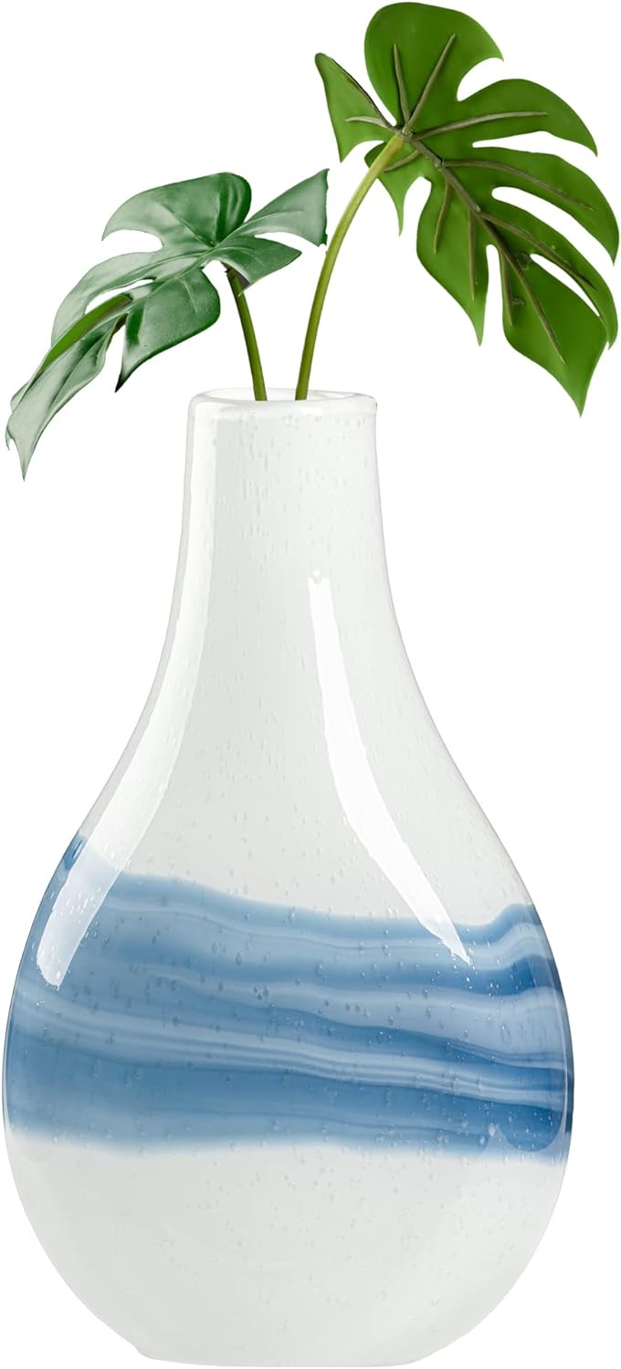 Andrea Glass Vase by Torre & Tagus | White Vases for Decor | Colored Glass Vase Made for Living Room, Home Office | Ocean Decor Flower Vase | Coastal Decor Vase for Entryway Table | 14 Tall White