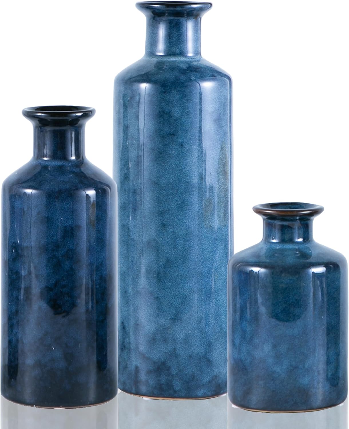 Blue Ceramic Vase Set of 3 Small Vases, Modern Farmhouse for Home Decor Bottles, Rustic Terracotta Vase Decorative Vases for Table,Fireplaces Decor, Bookshelf, Living Room