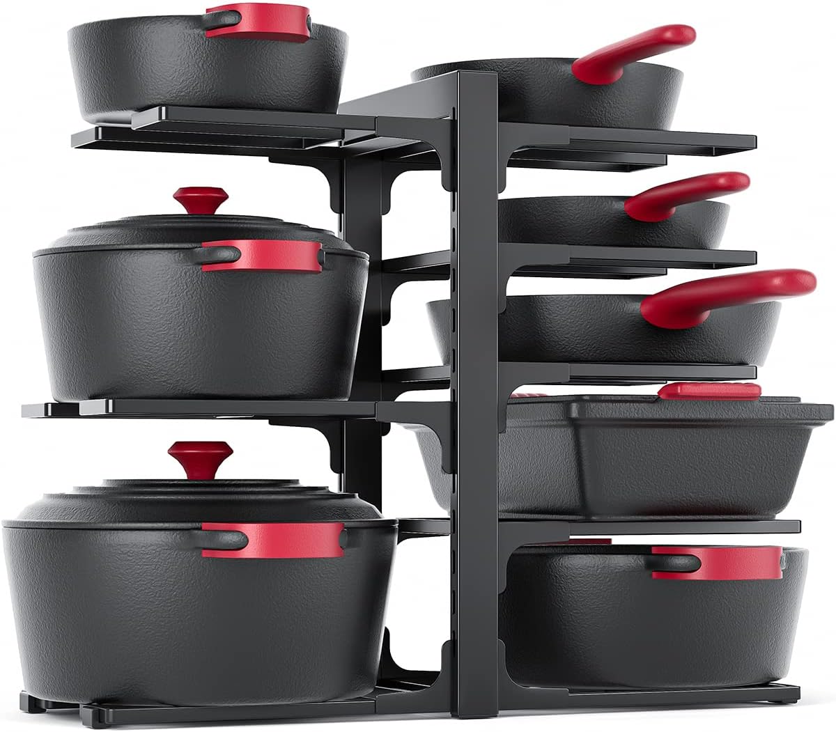 MUDEELA 8-Tier Heavy Duty Adjustable Pan Organizer Rack for Kitchen Cabinet Storage and Organization