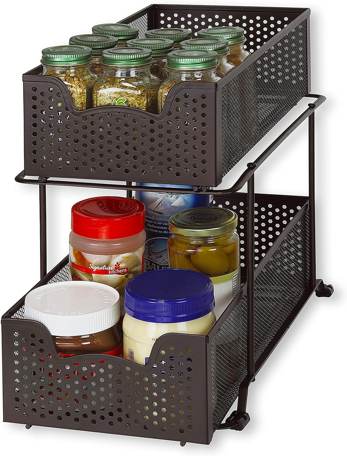 SimpleHouseware 2 Tier Sliding Cabinet Basket Organizer Drawer, Bronze