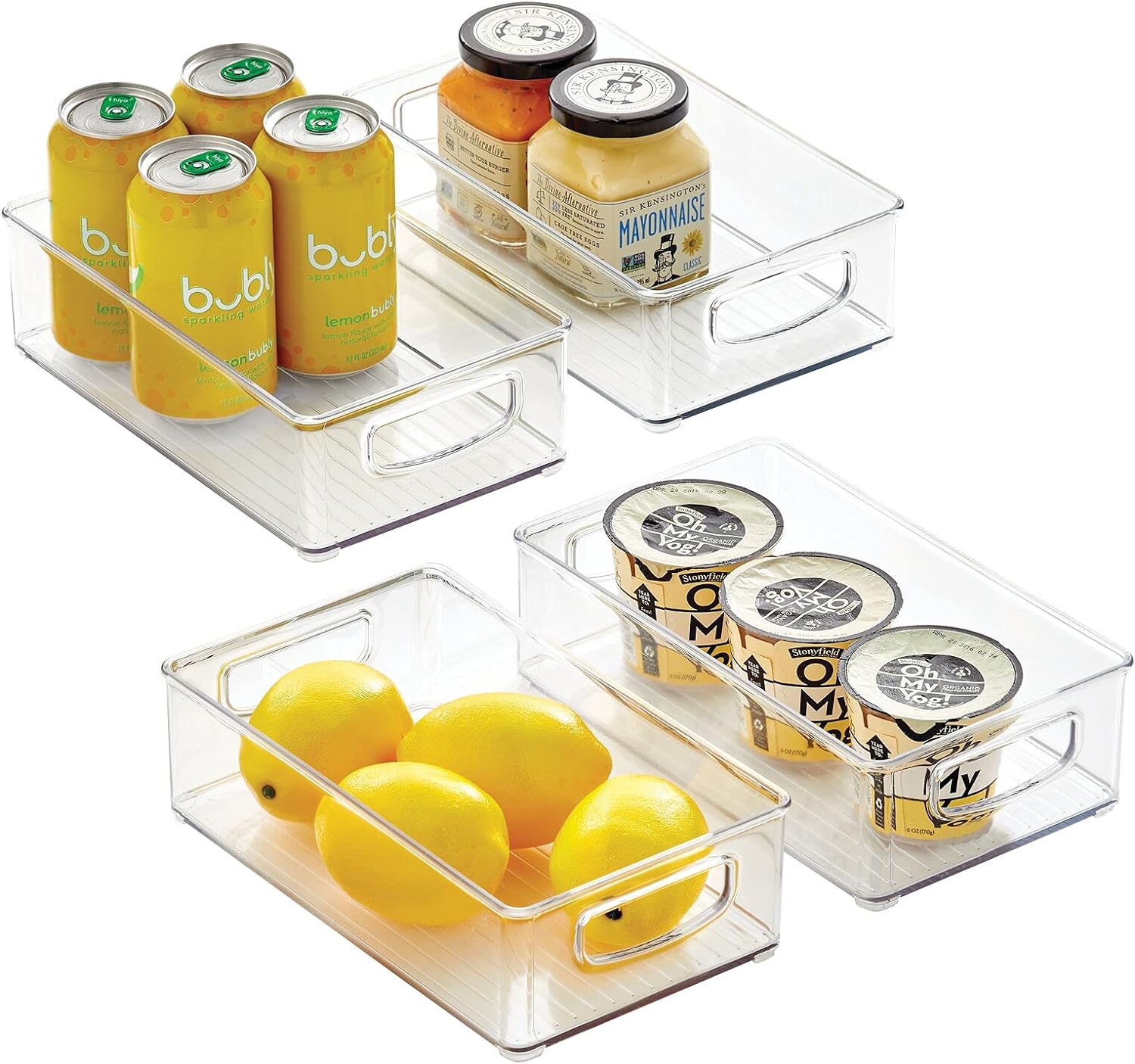 mDesign Plastic Kitchen Pantry Cabinet, Refrigerator or Freezer Food Storage Bins with Handles - Organizer for Fruit, Yogurt, Snacks, Pasta - Food Safe, BPA Free, 10 Long - 4 Pack, Clear