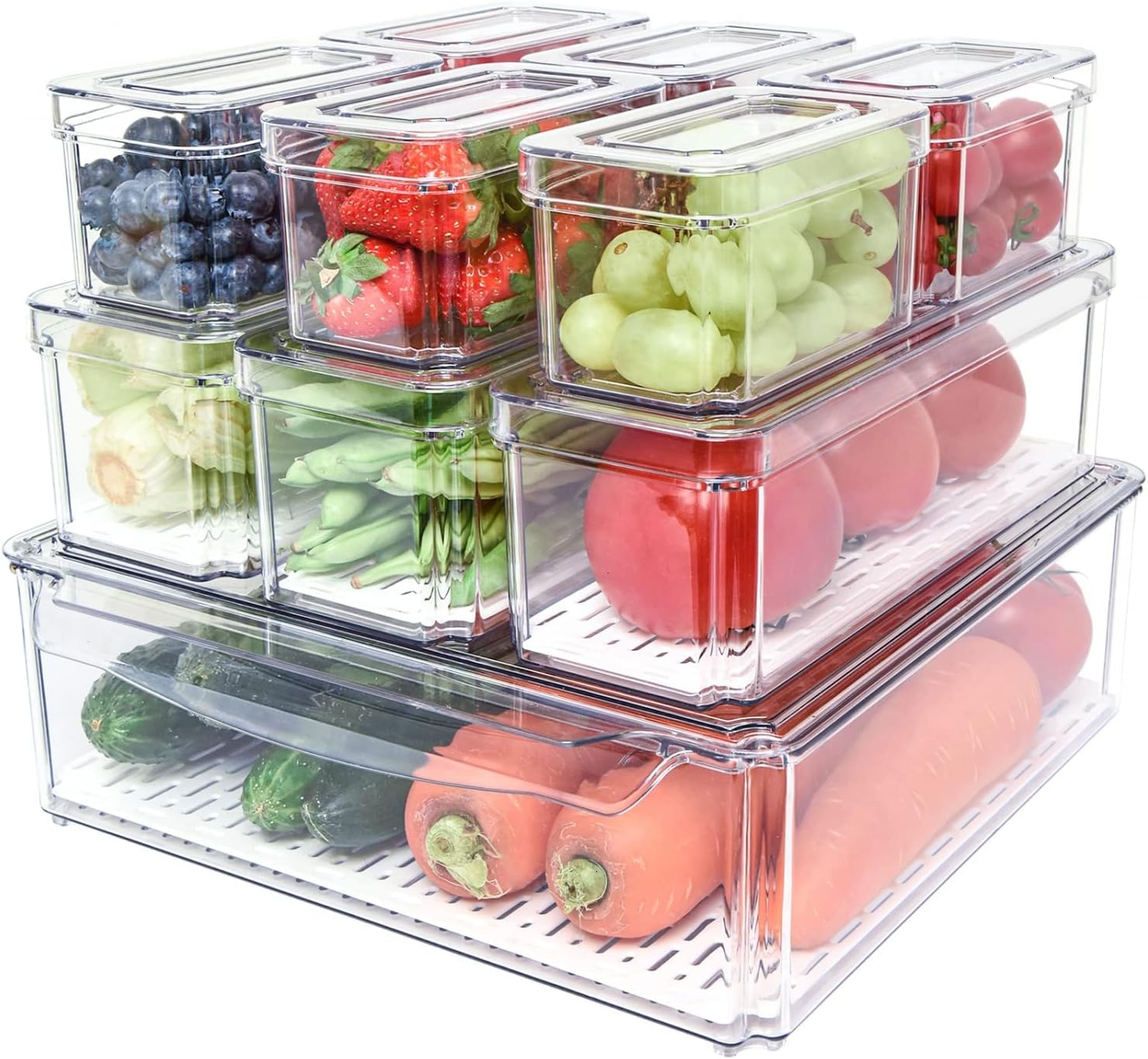 Pomeat 10 Pack Fridge Organizer, Stackable Refrigerator Organizer Bins with Lids, BPA-Free Produce Fruit Storage Containers for Storage Clear for Food, Drinks, Vegetable Storage