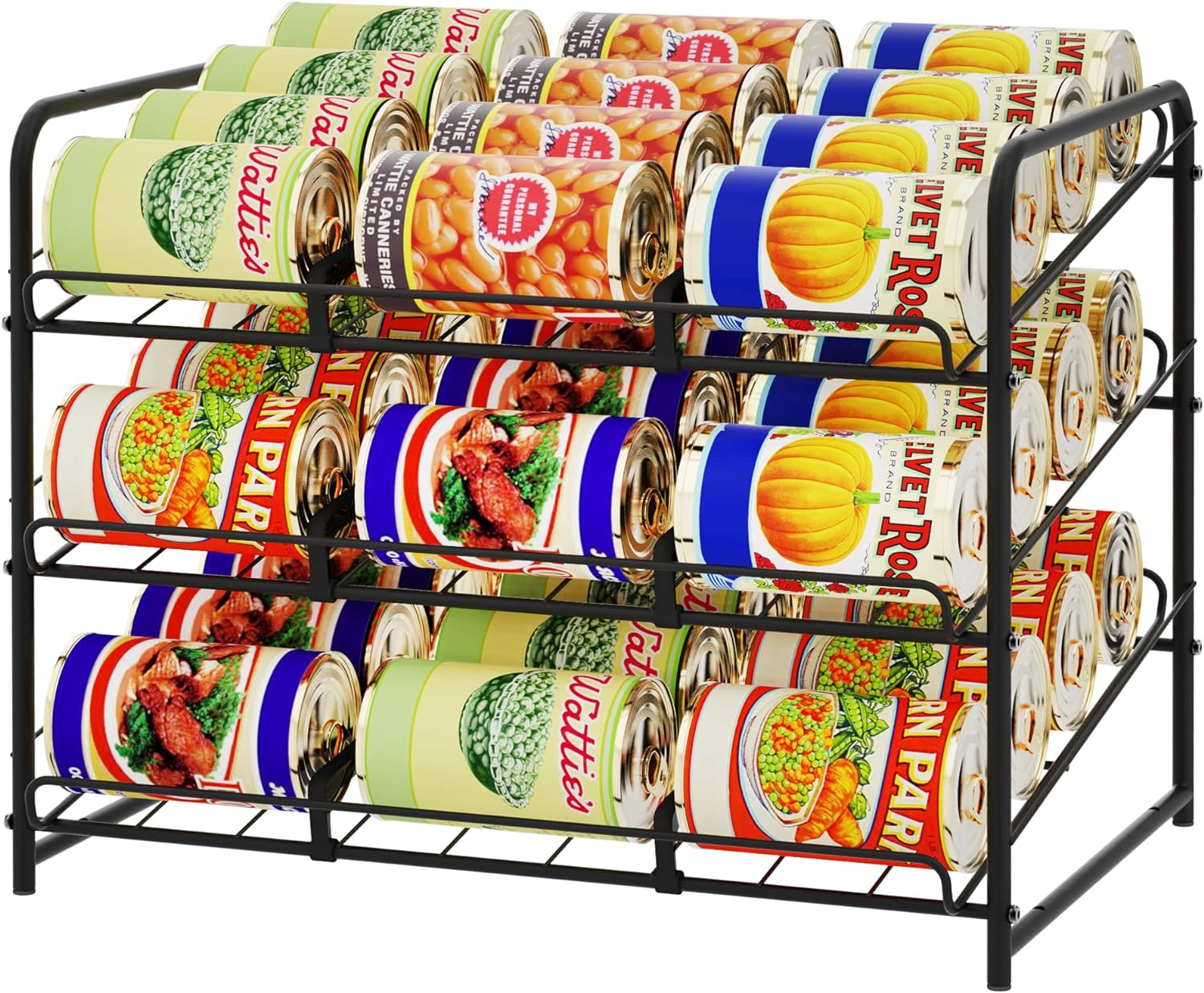 Can Rack Organizer, Stackable Can Storage Dispenser Holds up to 36 Cans for Kitchen Cabinet or Pantry, Black