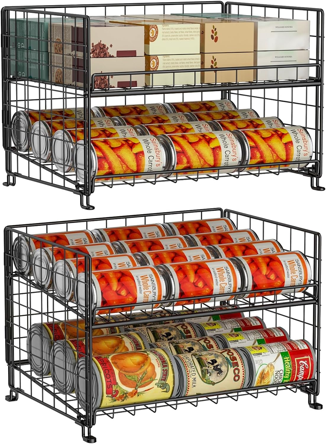 JKsmart 4-Tier Stackable Can Rack Organizer, Can Storage for Kitchen Pantry Cabinet, Can Holders for Food, Multifunctional Can Dispenser for Snacks Soda