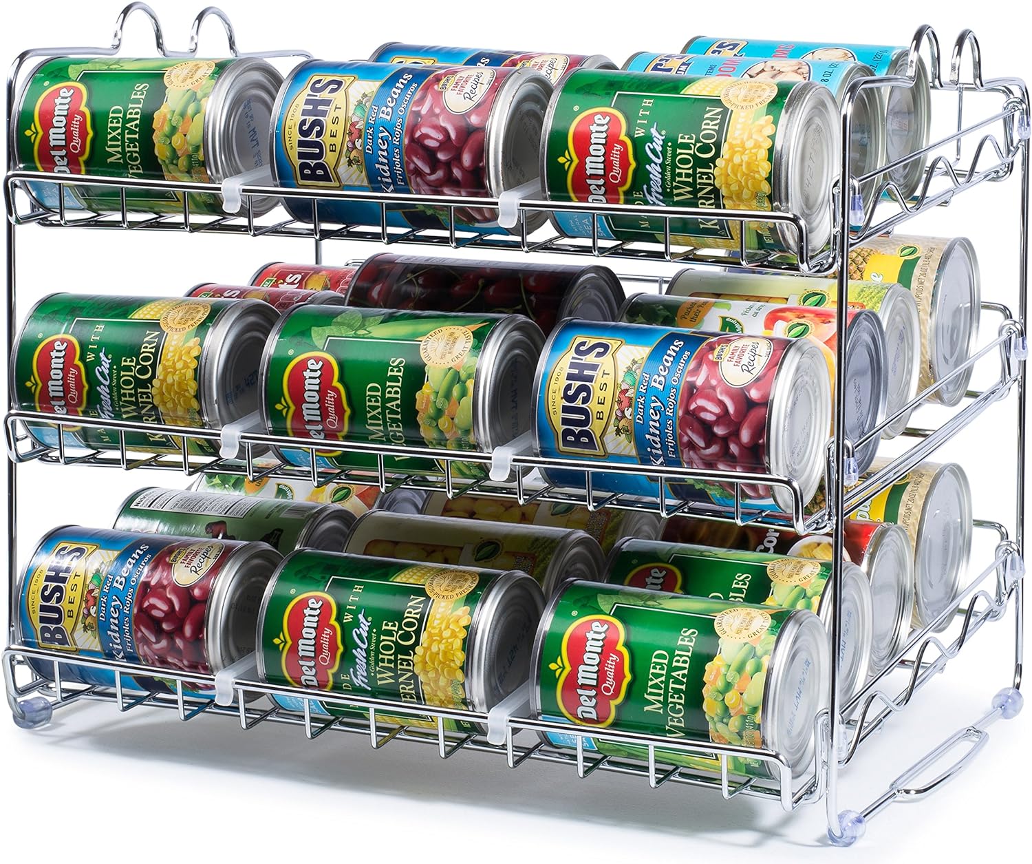 Che'mar Stackable Can Rack Organizer, for 36 cans, Great for the Pantry Shelf, Kitchen Cabinet or Counter-top, Stack Another Set on Top to Double Your Storage Capacity, (Chrome Finish), Standart