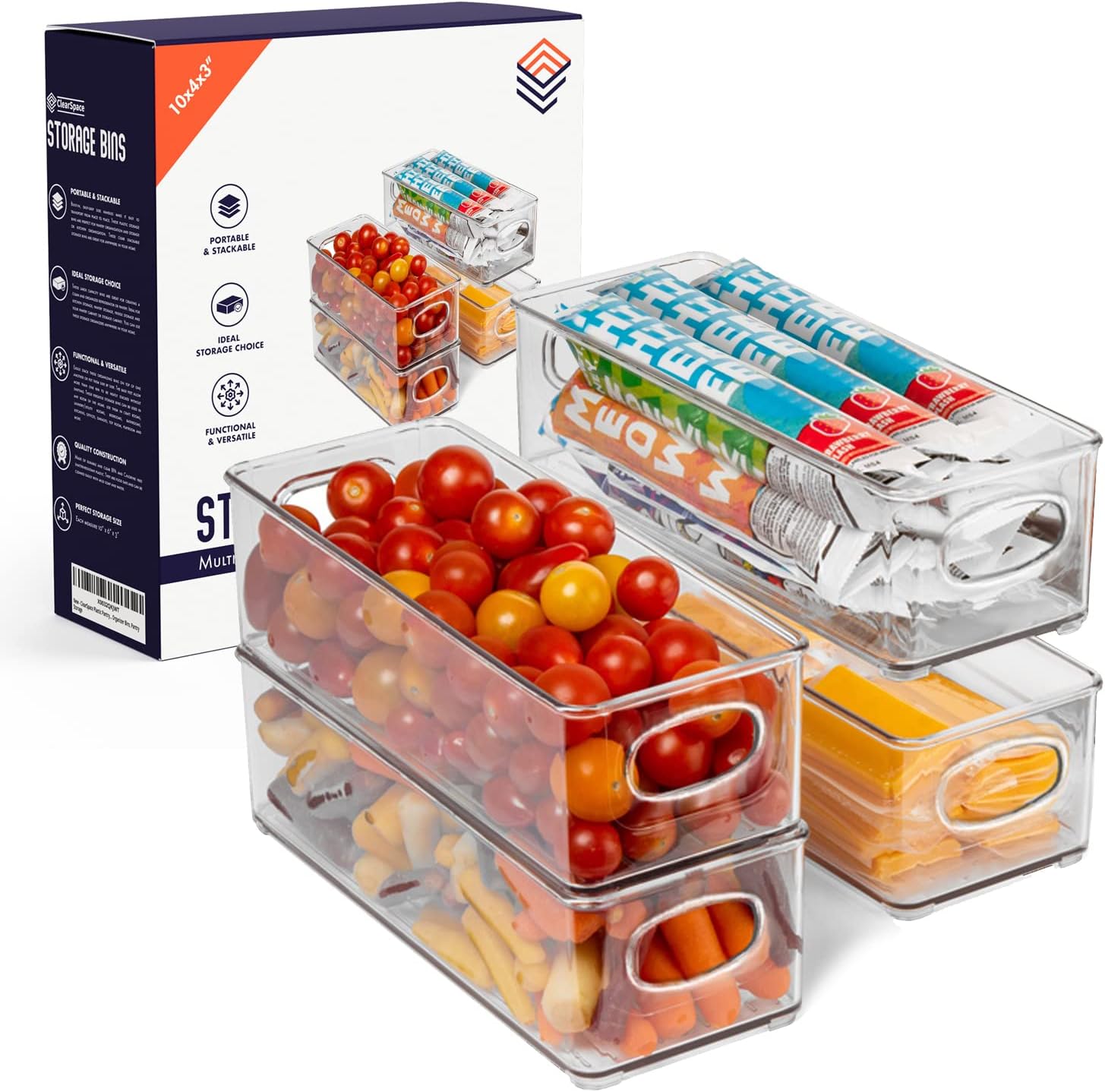 ClearSpace Plastic Pantry Organization and Food Storage Bin  Great Kitchen Storage  Fridge Organizer Bins  4 Pack