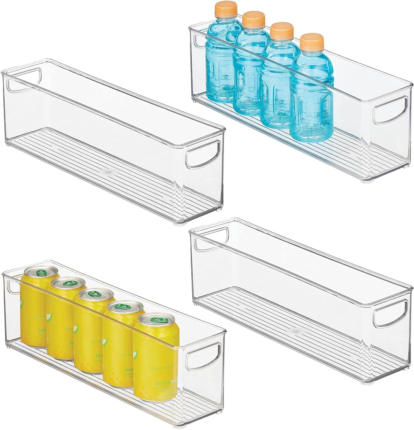 mDesign Plastic Kitchen Organizer - Storage Holder Bin with Handles for Pantry, Cupboard, Cabinet, Fridge/Freezer, Shelves, and Counter - Holds Canned Food, Snacks - Ligne Collection - 4 Pack - Clear