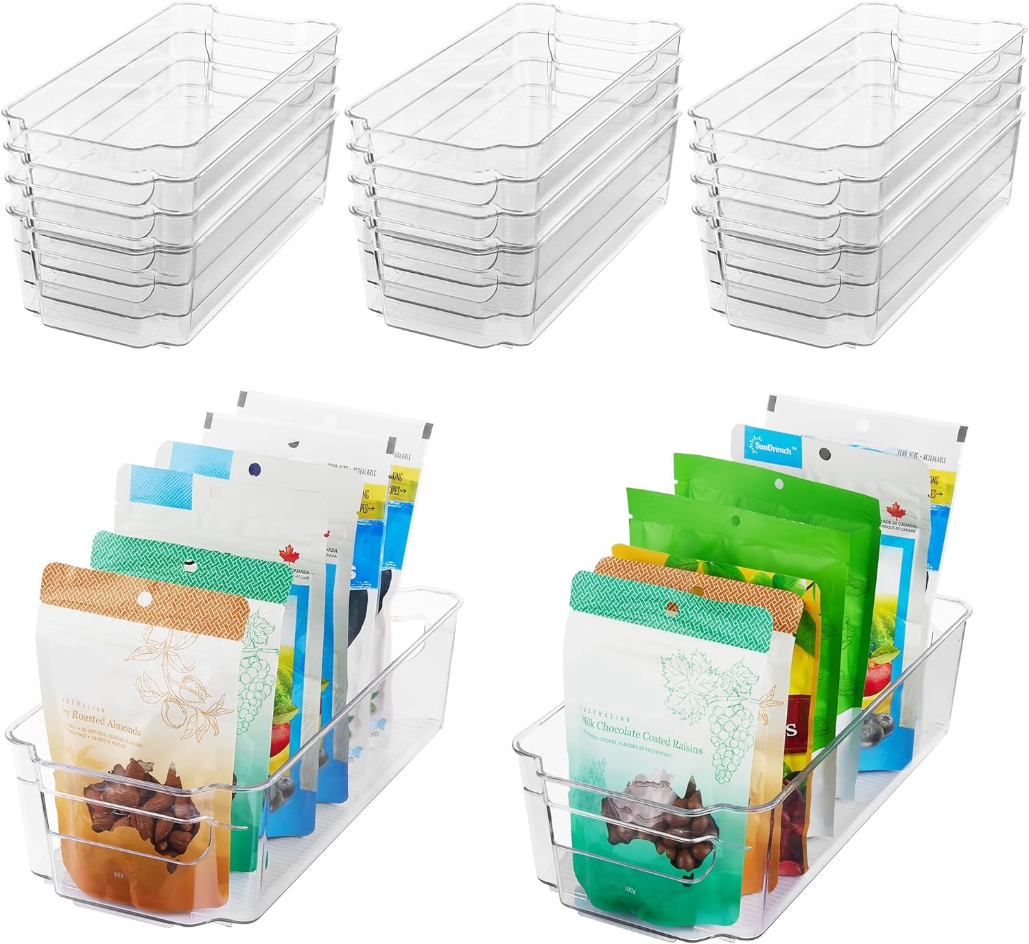 HOOJO Refrigerator Organizer Bins - 14pcs Clear Plastic Bins For Fridge, Freezer, Kitchen Cabinet, Pantry Organization and Storage, BPA Free Fridge Organizer, 12.5 Long-Medium