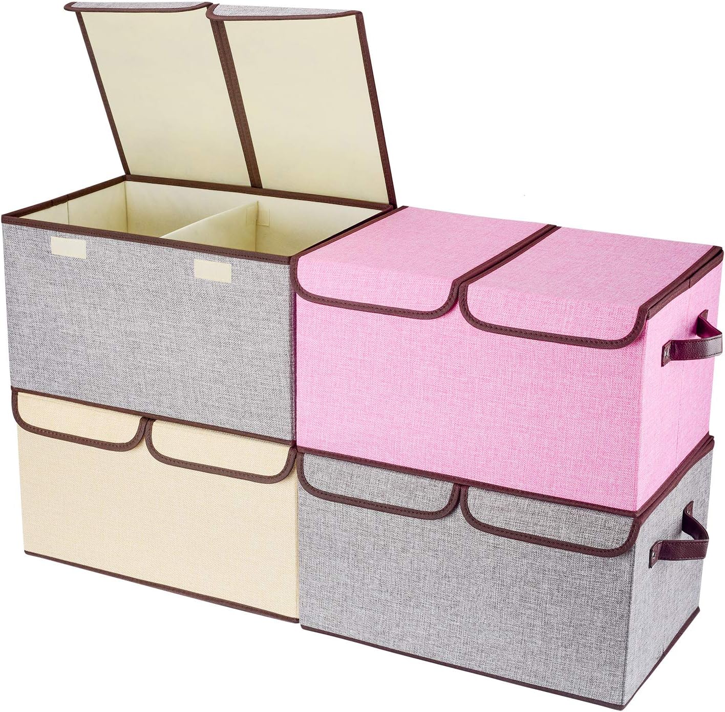 Larger Storage Cubes [4-Pack] Senbowe 33 Quart Linen Fabric Foldable Collapsible Storage Cube Bin Organizer Basket with Lid, Handles, Removable Divider For Home, Nursery, Closet - (16.5 x 11.8 x 9.8)