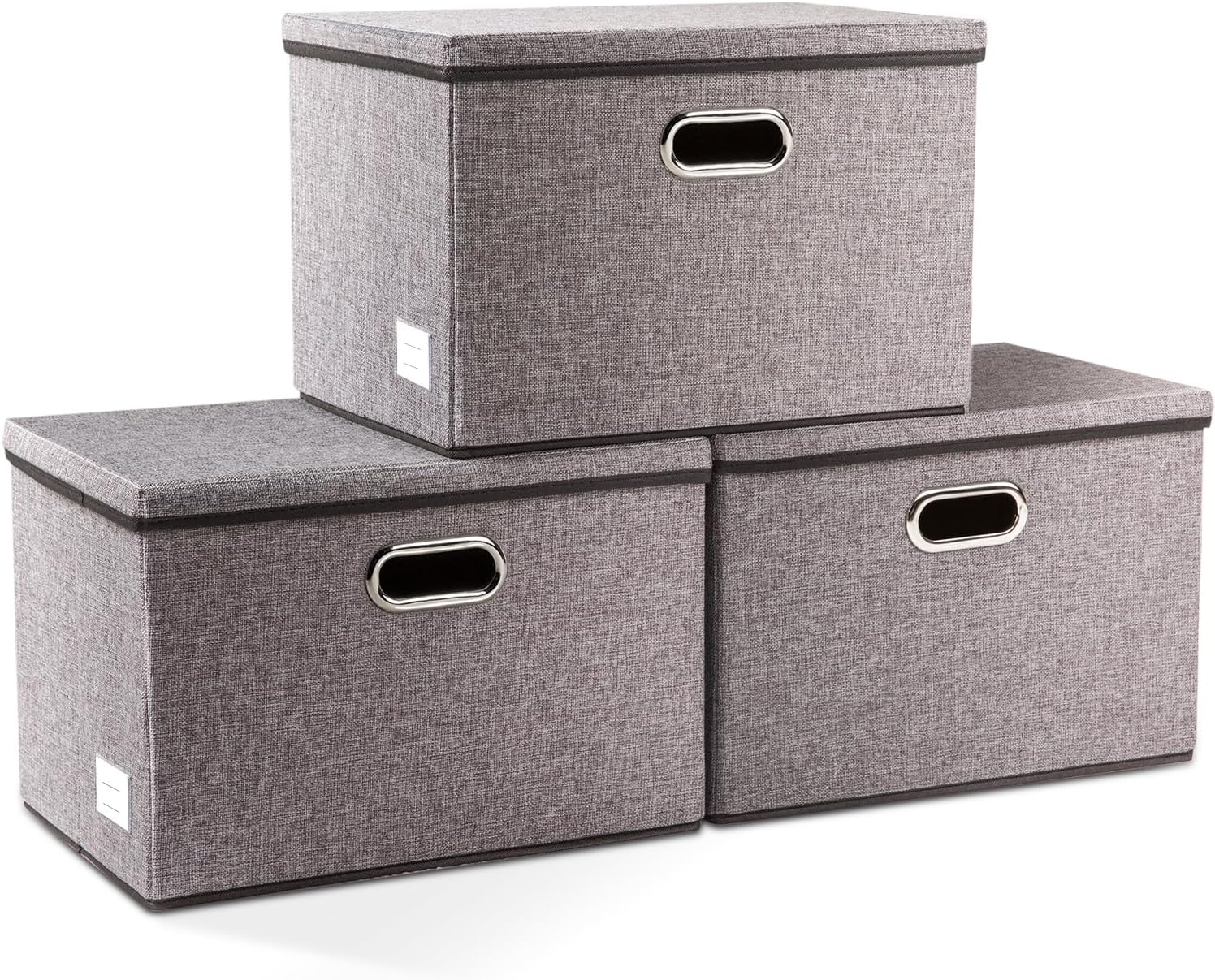 PRANDOM Large Collapsible Storage Bins with Lids [3-Pack] Linen Fabric Foldable Storage Boxes Organizer Containers Organization Baskets Cube Decorative for Bedroom Closet Clothes (17.7x11.8x11.8)