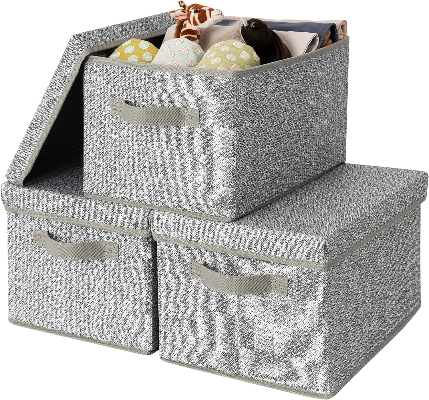 GRANNY SAYS Fabric Large Storage Bins with Lids, Collapsible Storage Box Closet Shelf, Decorative Baskets for Organizing Bedroom Dorm Nursery, Gray, 3-Pack