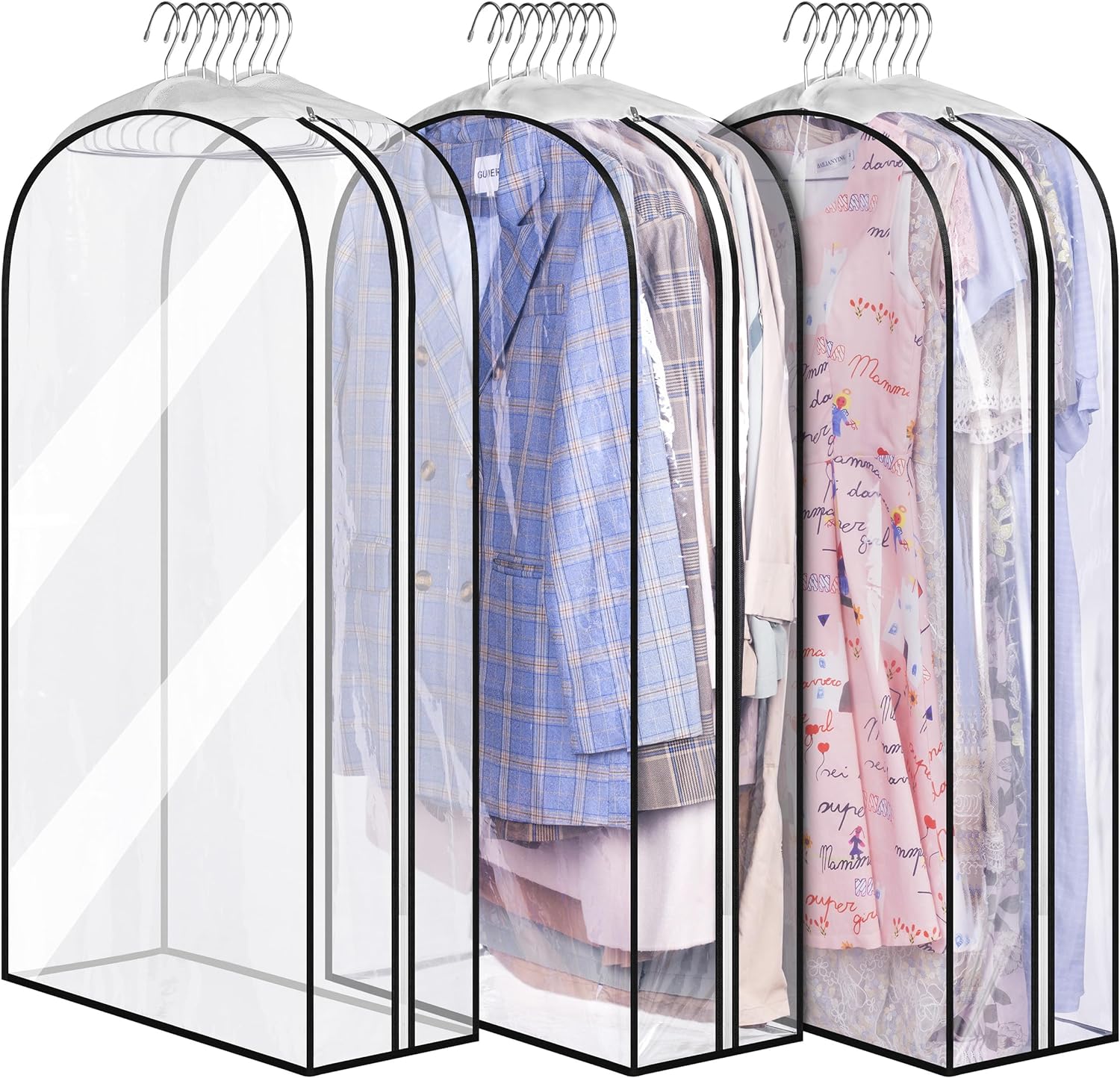 MISSLO 10 Gusseted All Clear Garment Bags, 40 Suit Bags for Closet Storage Hanging Clothes, Shirts, Coats, Dresses, 3 Packs
