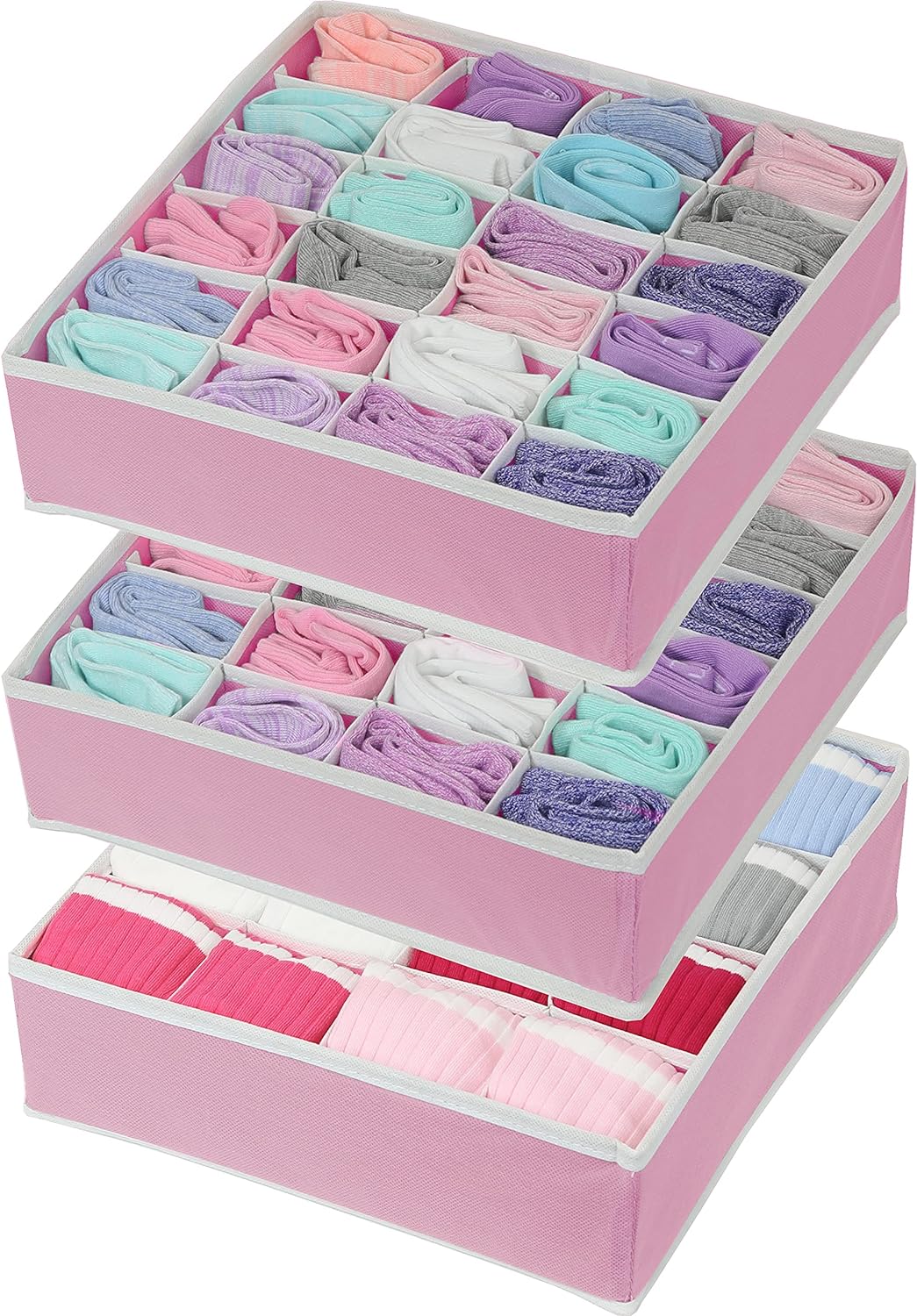 Simple Houseware Closet Drawer Organizer for Clothes, Socks and Underware, 3 Pack, Pink