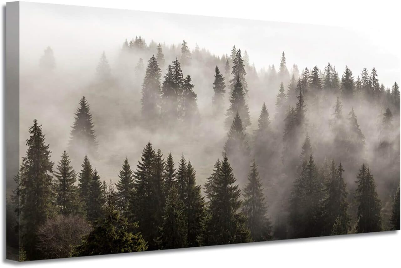 ARTISTIC PATH Foggy Forest Canvas Wall Art: Landscape Mountain Artwork Photographic Print Pictures for Bedrooms (40 W x 20 H,Multi-Sized)