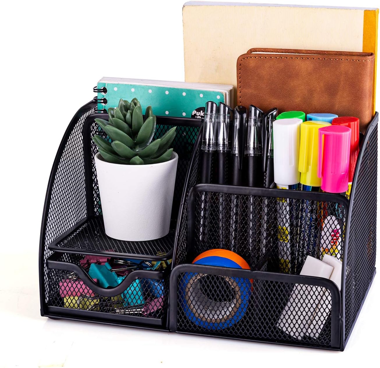 MDHAND Office Desk Organizer and Accessories Desk Drawer Organizer with 6 Compartments, Mesh Pencil Desk Organizer For Home Office