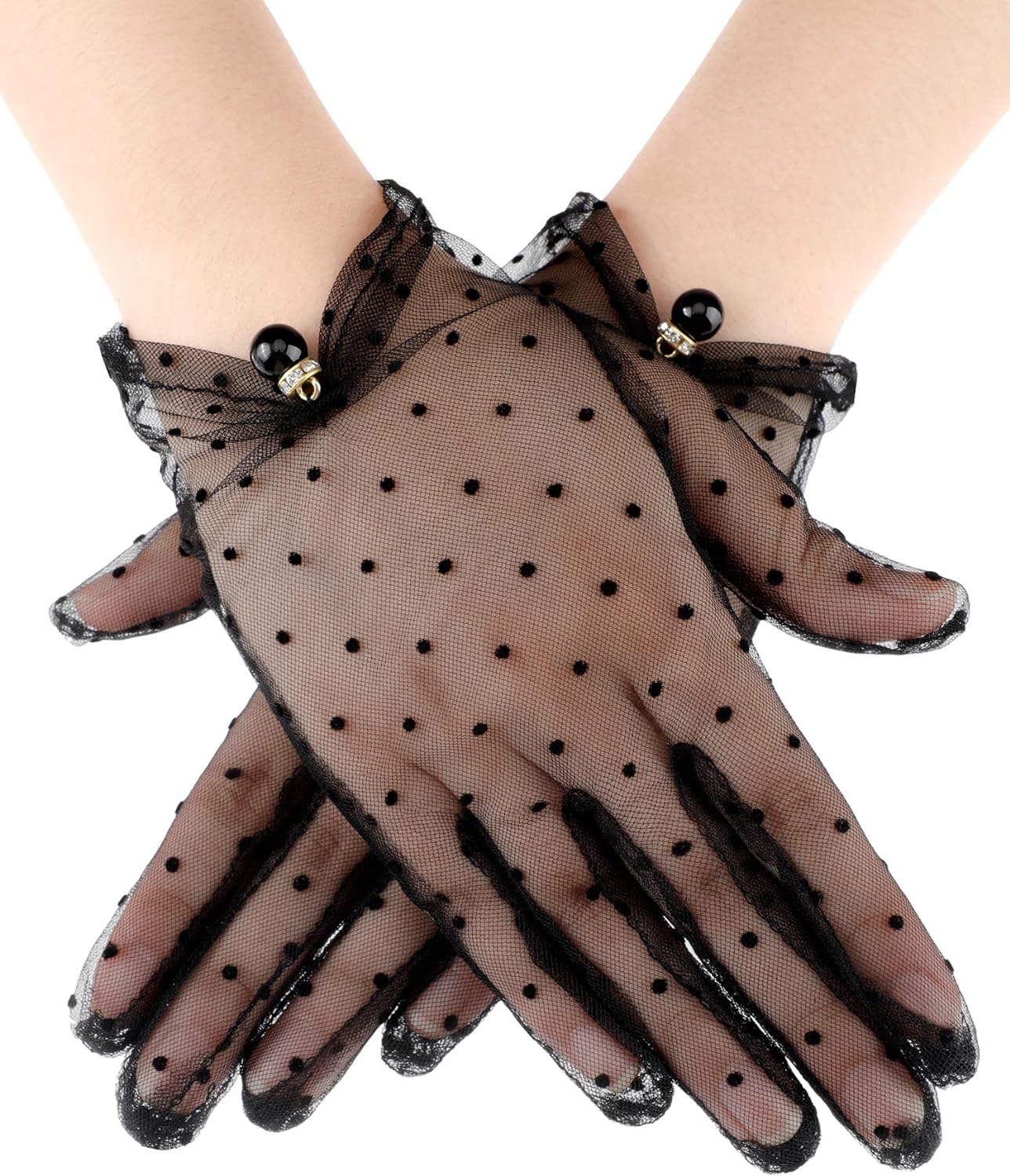 White Black Lace Gloves Elegant Tea Party Gloves for Women Bridal Lace Gloves