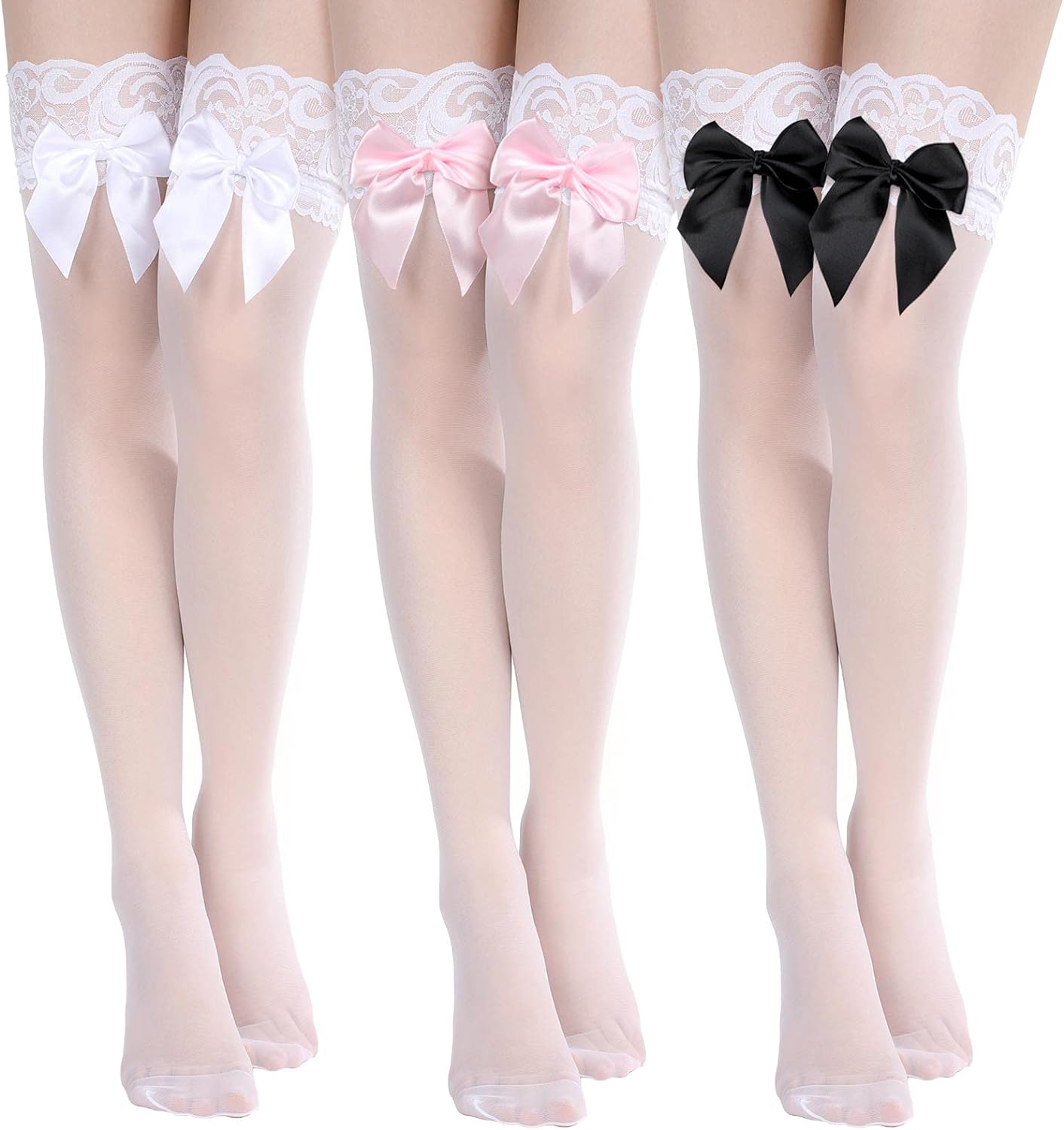 Geyoga Women Bow Lace Thigh High Stockings over the Knee Stocks for Valentine' Day