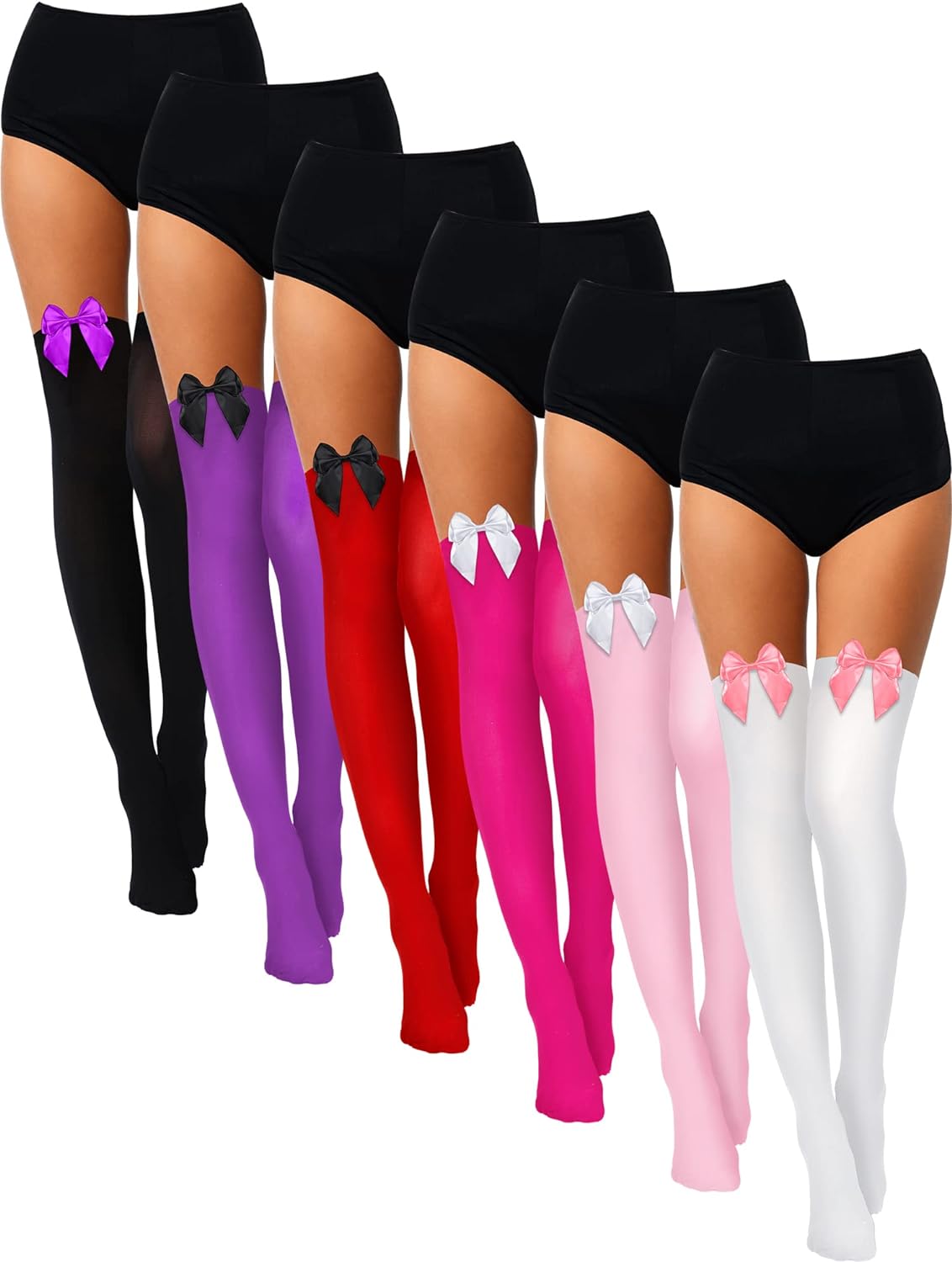 Geyoga 6 Pairs Women Bow Thigh High Stockings Valentine' Day Over the Knee Socks for Women Girls Daily Dress