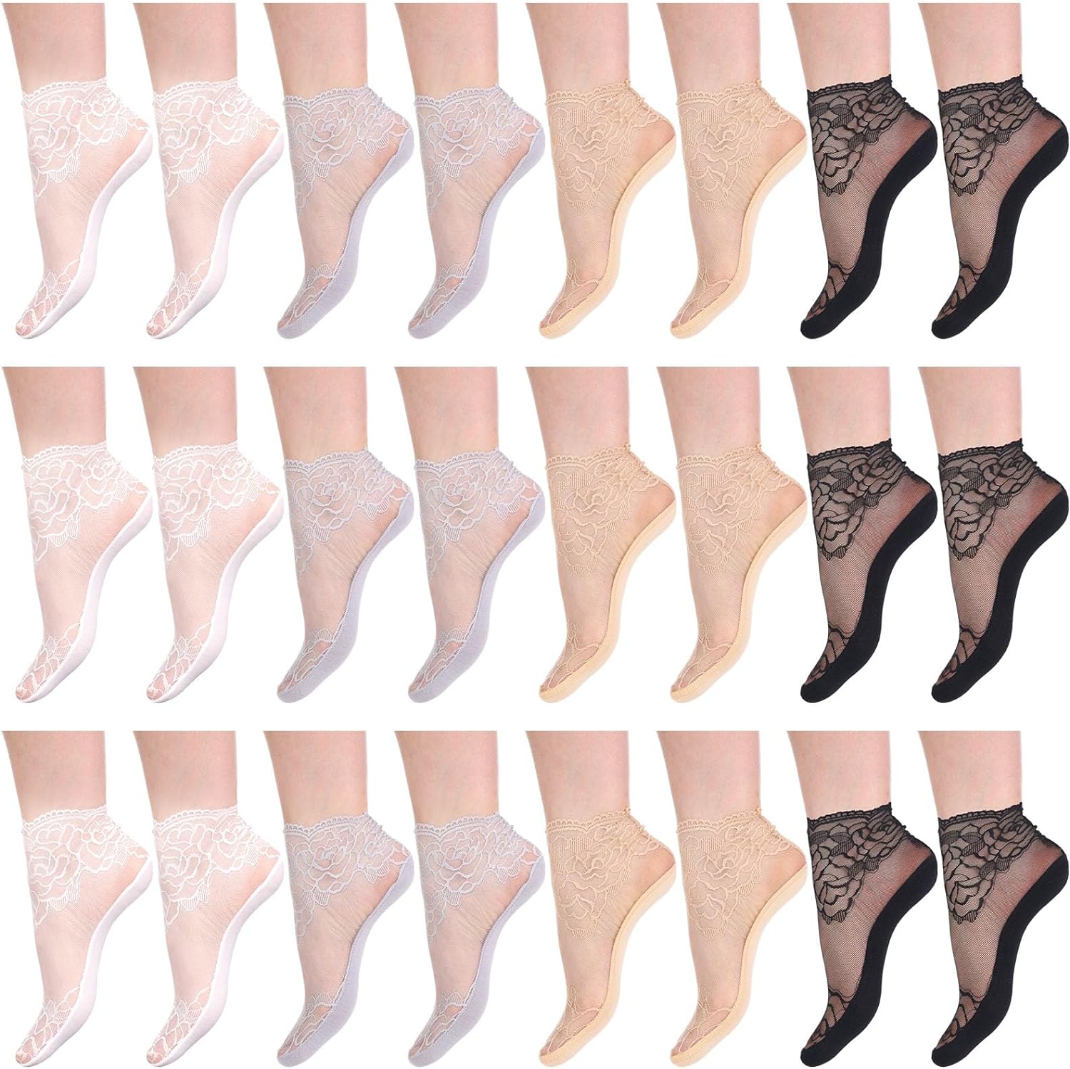 Geyoga 12 Pairs Women' Lace Ankle Socks Mesh Lace Fishnet Ankle Socks for Girls Accessories Dress
