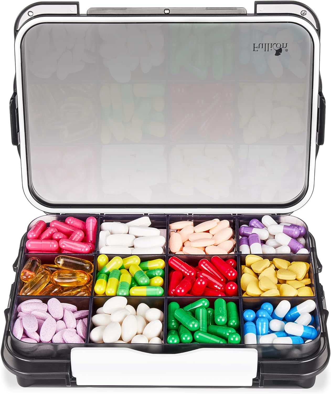 This holder is better than I expected. It is very sturdy yet easy to open. I have plenty of room for all my pills with extra room for things like aspirin, etc. The lid prevents the pills from mixing so I won't have to worry when I put it in my luggage.