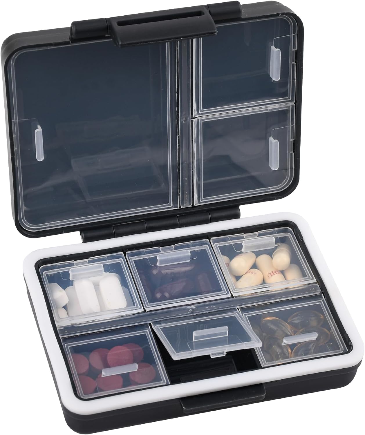 9-Grid Pill Organizer,Portable Pill Box,Large Capacity Compartments,Travel Pill Container,Medicine Dispenser,Pill Purse,Pill Case for Vitamins, Fish Oils or Supplements