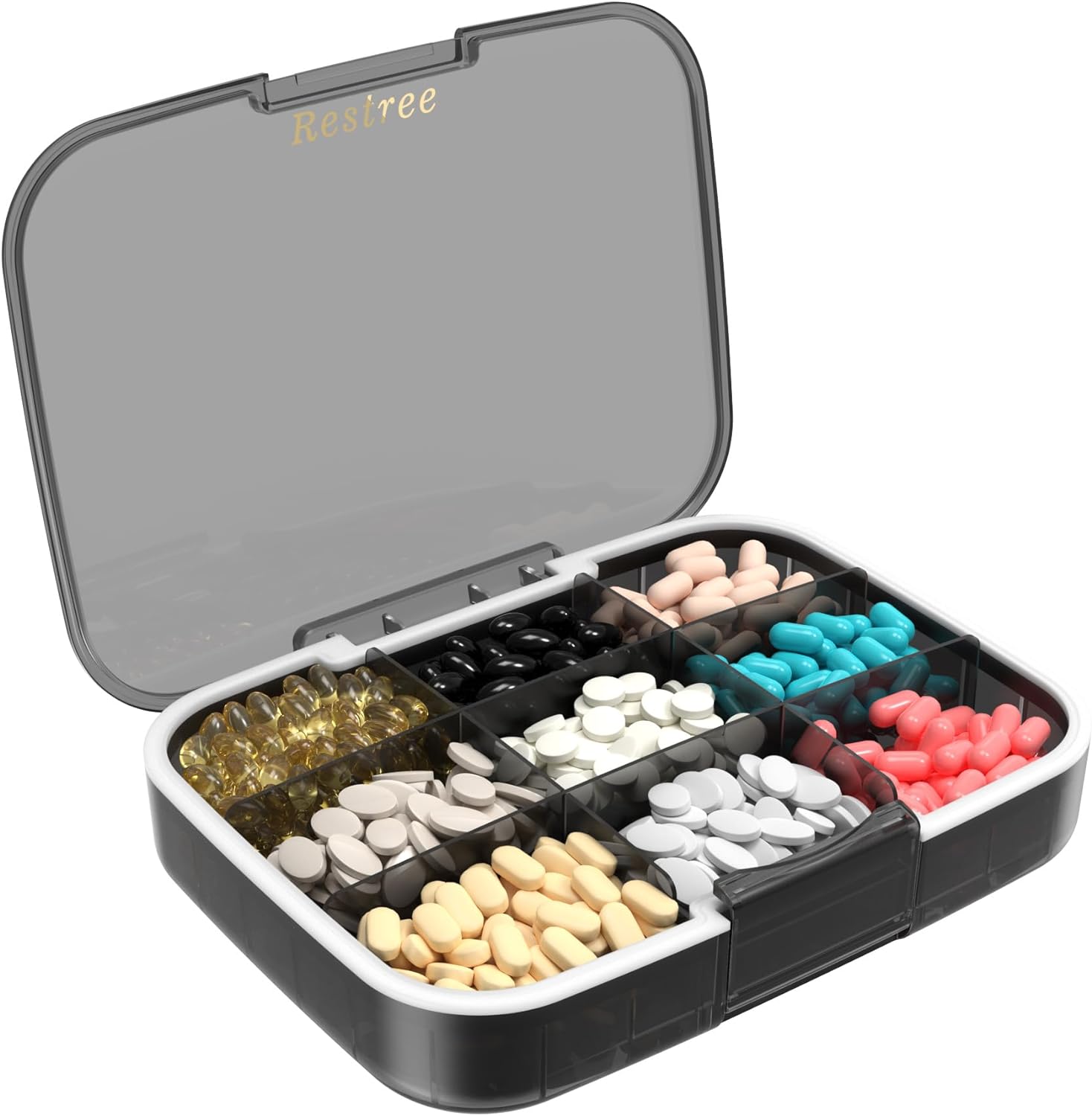 Large Pill Organizer, Portable Pill Dispenser, Moisture-Proof Travel Pill Case for Vitamin, Medicine, Fish Oil/Supplements Extra Large 9 compartments (Black)