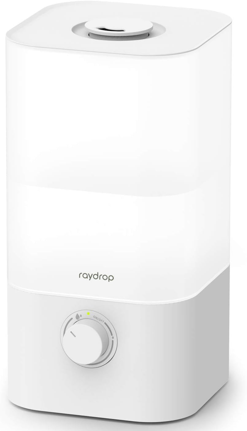 raydrop Cool Mist Humidifier Diffuser, 2.5L Essential Oil Diffuser, Top Fill Humidifier for Bedroom, Home and Office, Baby Humidifier with Adjustable Mist Output, Dial Knob, Auto Shut Off (White)