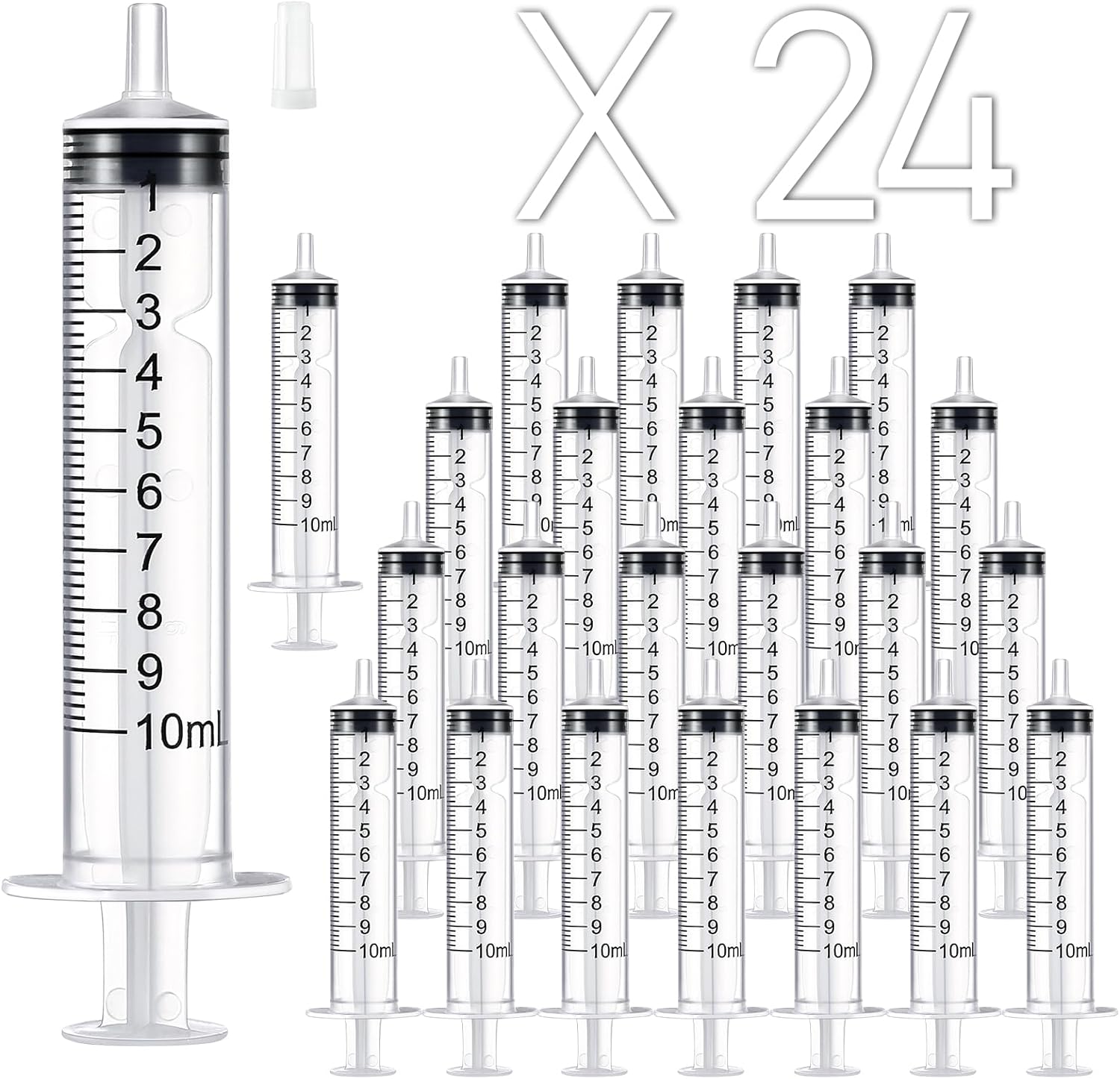 24 Pack 10ml Plastic Syringe Liquid Measuring Syringe, for Scientific Labs, Catheter Tip Individually Sealed for Liquid, Sterile - Syringes Tools for Feeding Pets, Oil or Glue Applicatorc Refilling