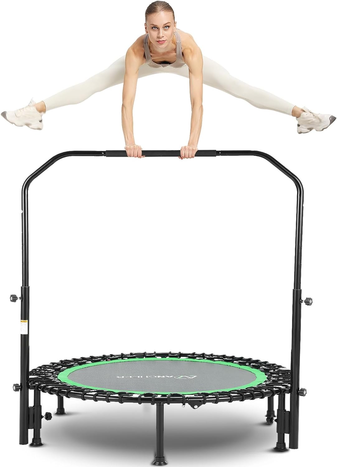 ANCHEER 40 Foldable Mini Trampoline Max Load 450lbs, Fitness Trampoline with Bungees, Adjustable Foam Handle, Indoor Exercise Trampoline for Adults Inoor/Garden Workout