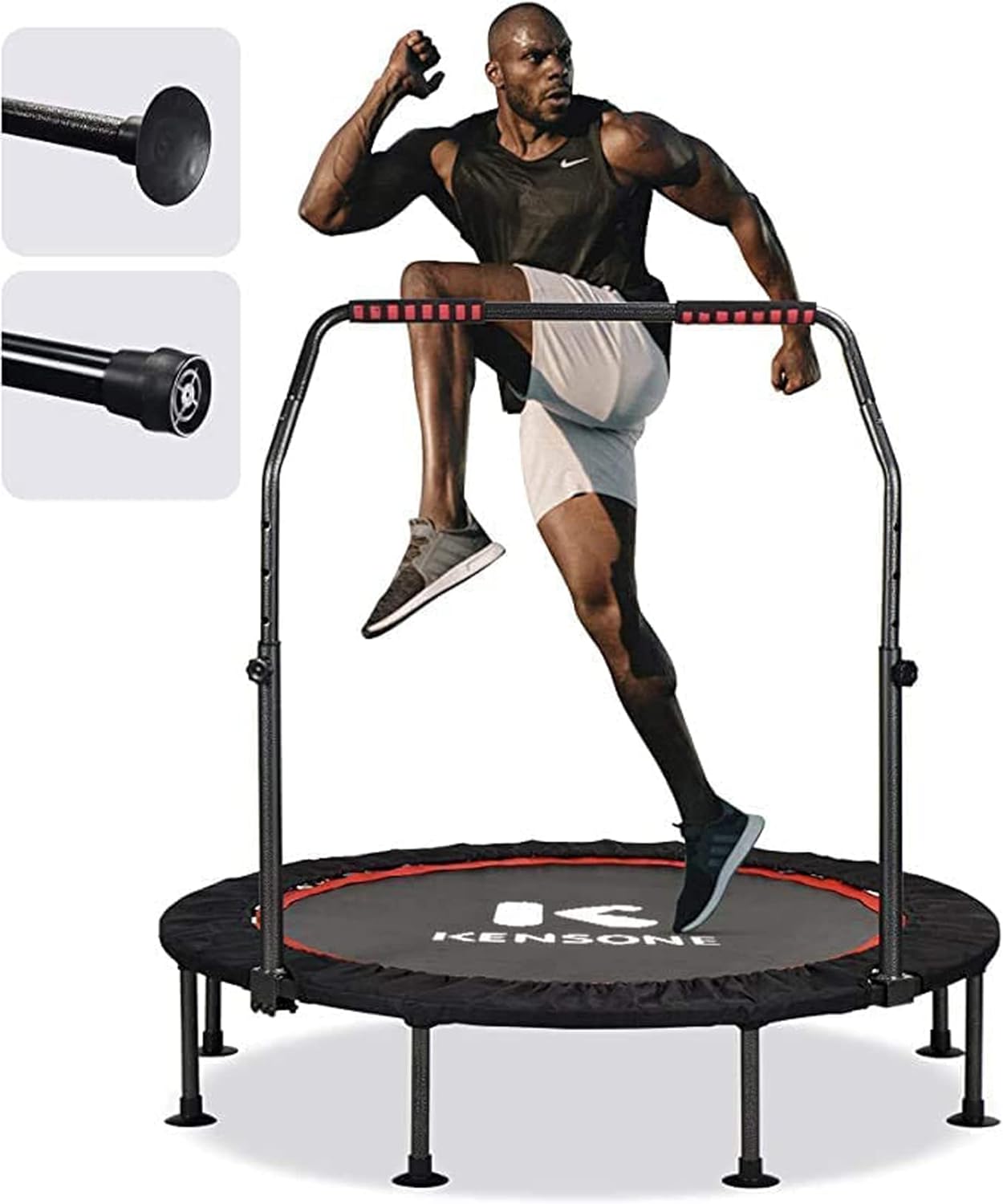 KENSONE 40/48 Foldable Mini Trampoline, Indoor Trampoline for Kids, Adults Indoor/Garden Workout, Fitness Rebounder with Adjustable Foam Handle, Max Load 330/450 lbs