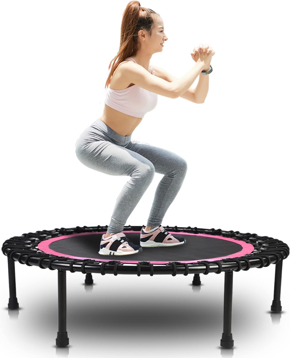 Rebounder Trampoline for Adults,40 inch Mini Trampoline, Bungee Rebounder Exercise Trampoline for Adults Fitness -Pink/Green