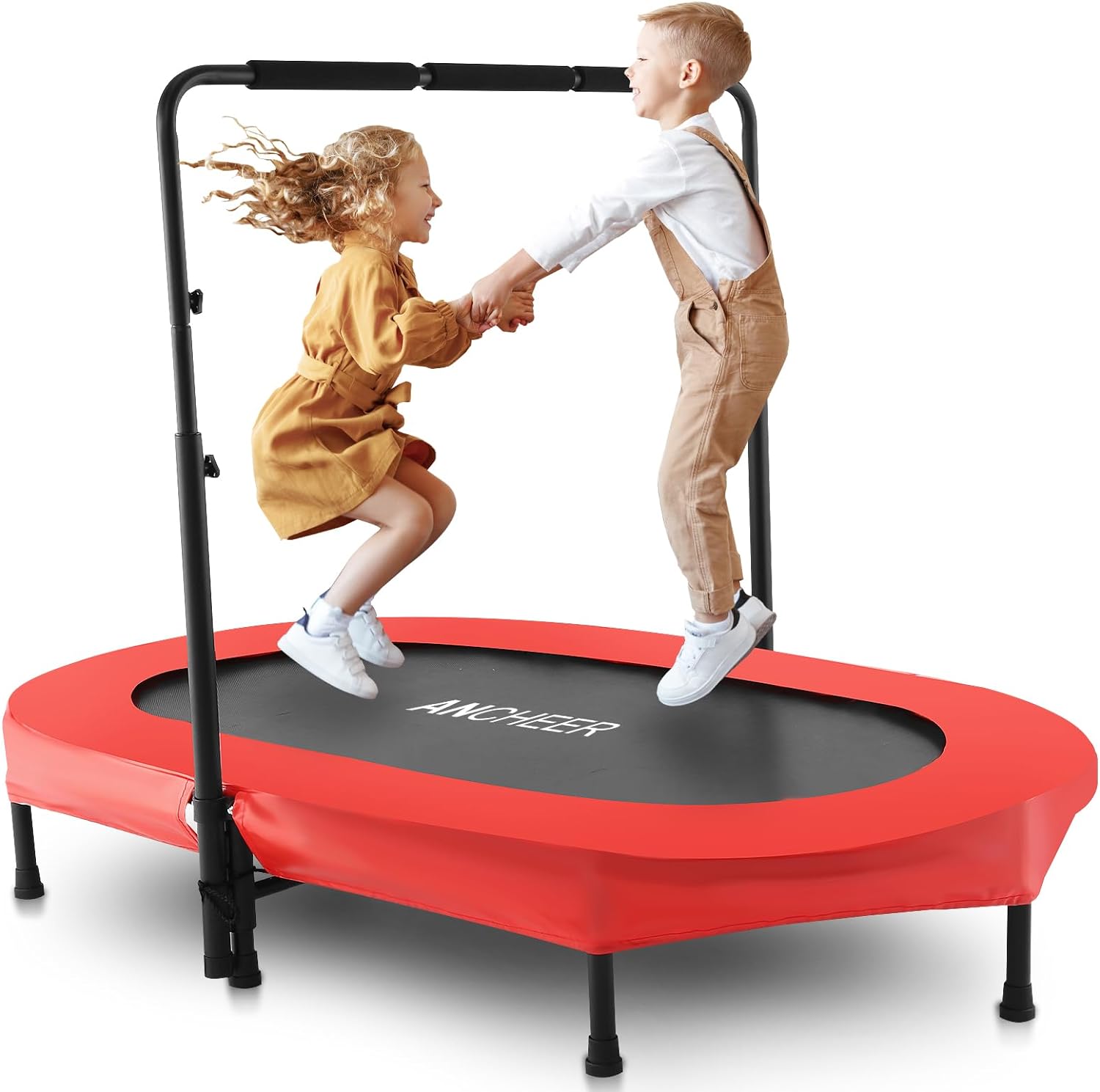 ANCHEER Foldable Trampoline, Mini Rebounder Trampoline with Adjustable Handle, Exercise Trampoline for Indoor/Garden/Workout Cardio, Parent-Child Twins Trampoline Max Load 220lbs