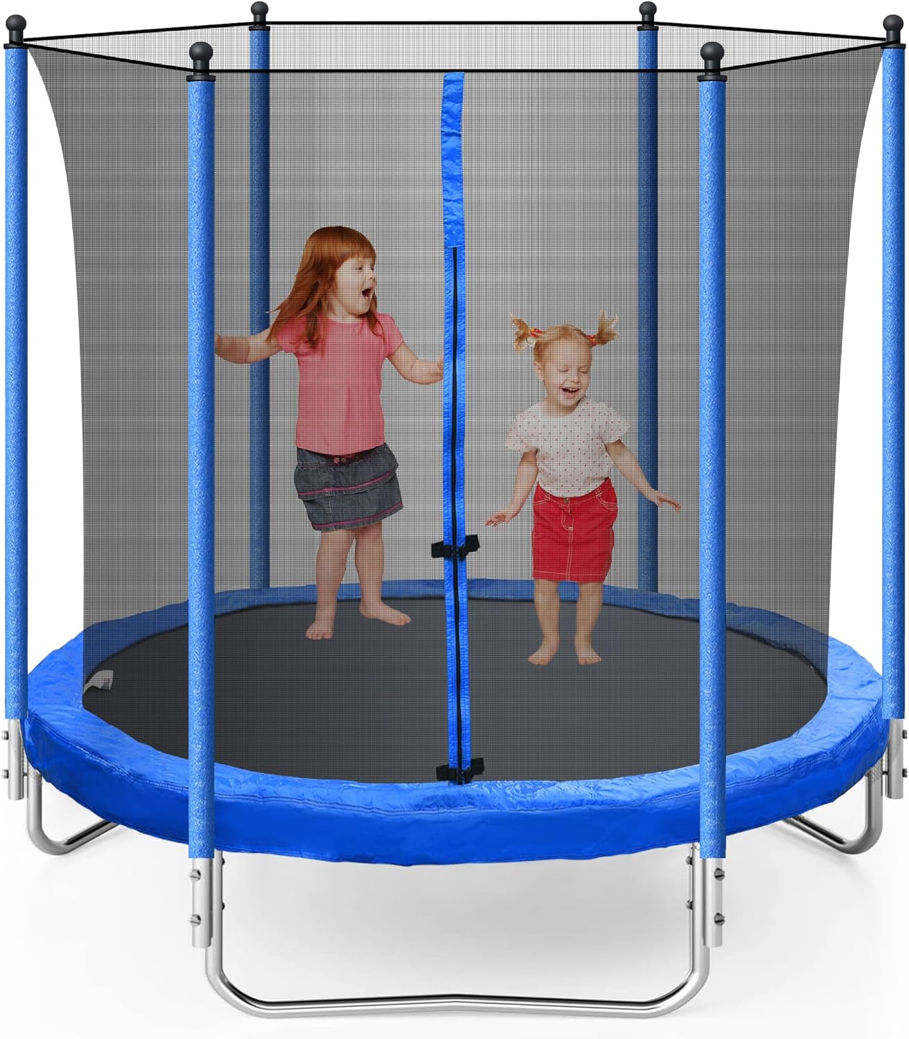 This is a great and safe trampoline. It did not take long to assemble as all parts were included and instructions were very easy to follow. The T-joints seem to be well enforced. Will see if they are anti-rust as advertised. The thickened spring cover creates a zero gap design and seems soft enough that you won't get injured easily if landing on this part. The buckle and zipper seem safe and the foam covering the poles is a nice touch for added safety features. The springs look durable and have 