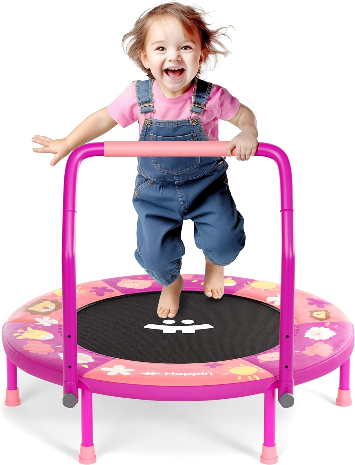 36 Mini Foldable Toddler Trampoline with Height-Adjustable Handle for Kids, Noise-Free Kids Trampoline Indoor with Super Safety Pad & Durable Steel Frame, Indoor/Garden