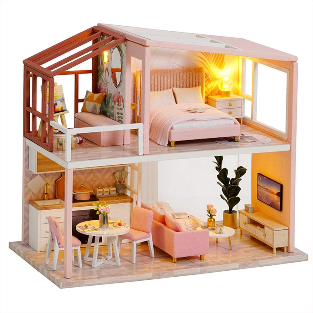 Fsolis DIY Dollhouse Miniature Kit with Furniture, 3D Wooden Miniature House Kit with Dust Cover, Miniature Dolls House kit Mini House Miniature kit 1:36 (QL03)