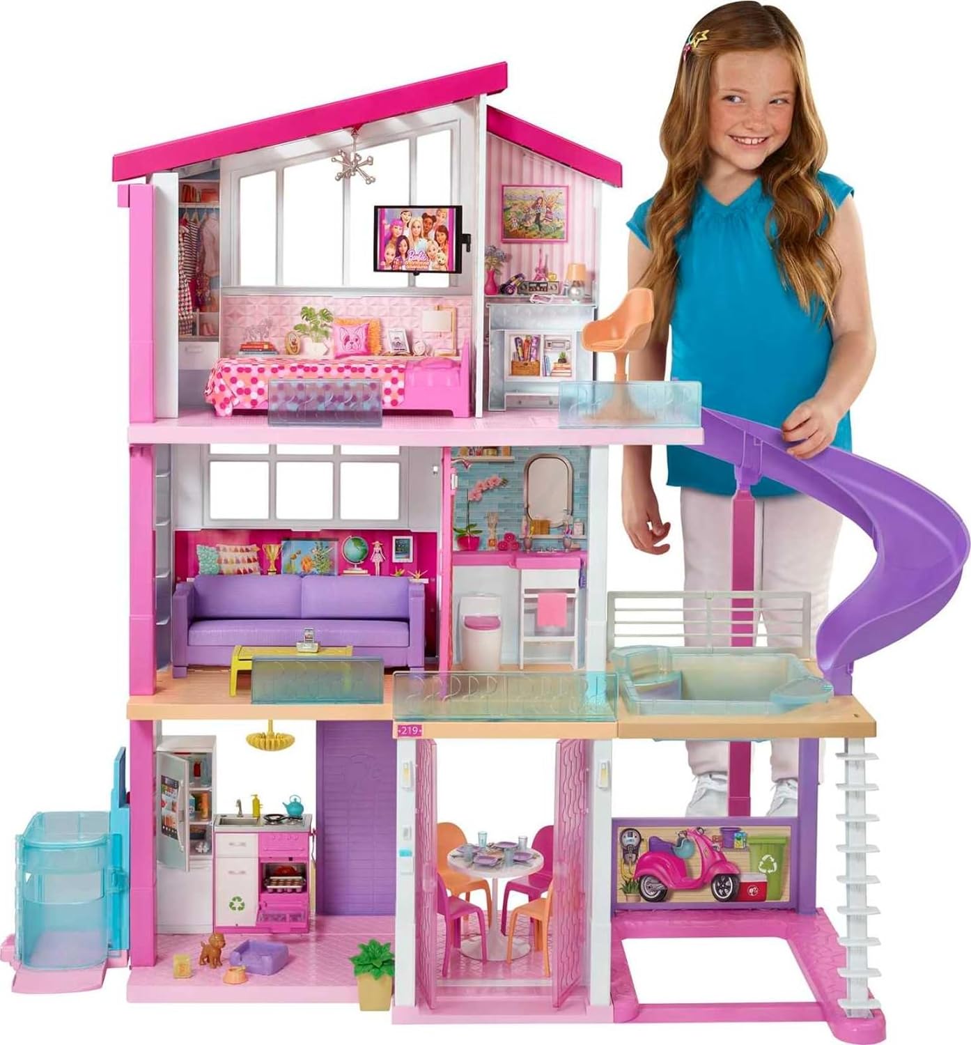 Barbie DreamHouse, Doll House Playset with 70  Accessories Including Transforming Furniture, Elevator, Slide, Lights & Sounds