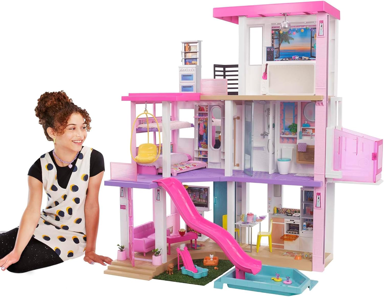 Barbie DreamHouse, Doll House Playset with 75  Furniture & Accessories, 10 Play Areas, Lights & Sounds, Wheelchair-Accessible Elevator (Amazon Exclusive)