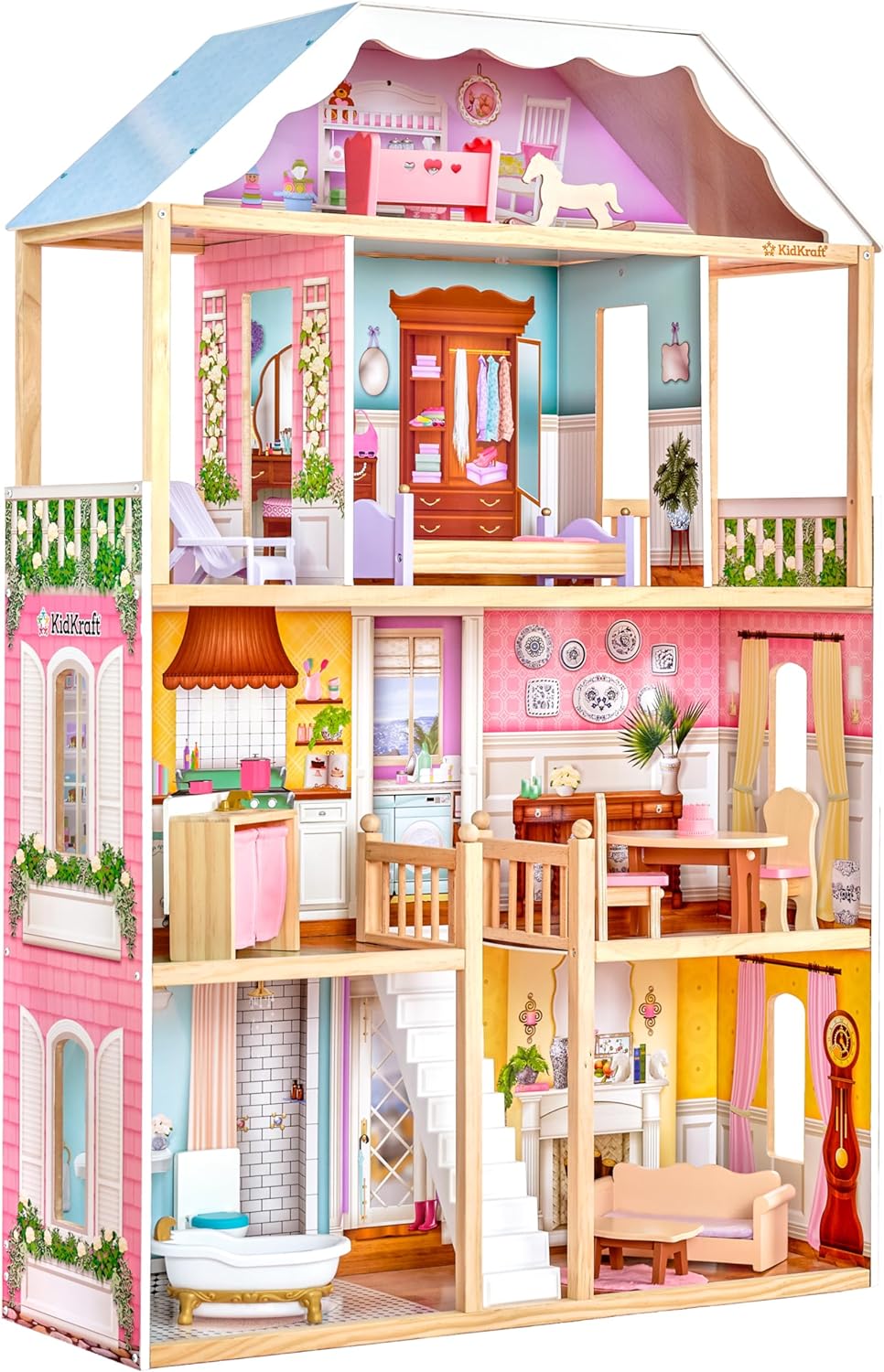 KidKraft Charlotte Classic Wooden Dollhouse with 14-Piece Accessory Set, for 12-Inch Dolls