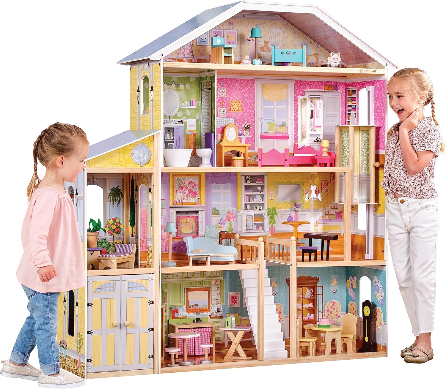 KidKraft Majestic Mansion Wooden Dollhouse with 34-Piece Accessories, Working Elevator and Garage, Gift for Ages 3 