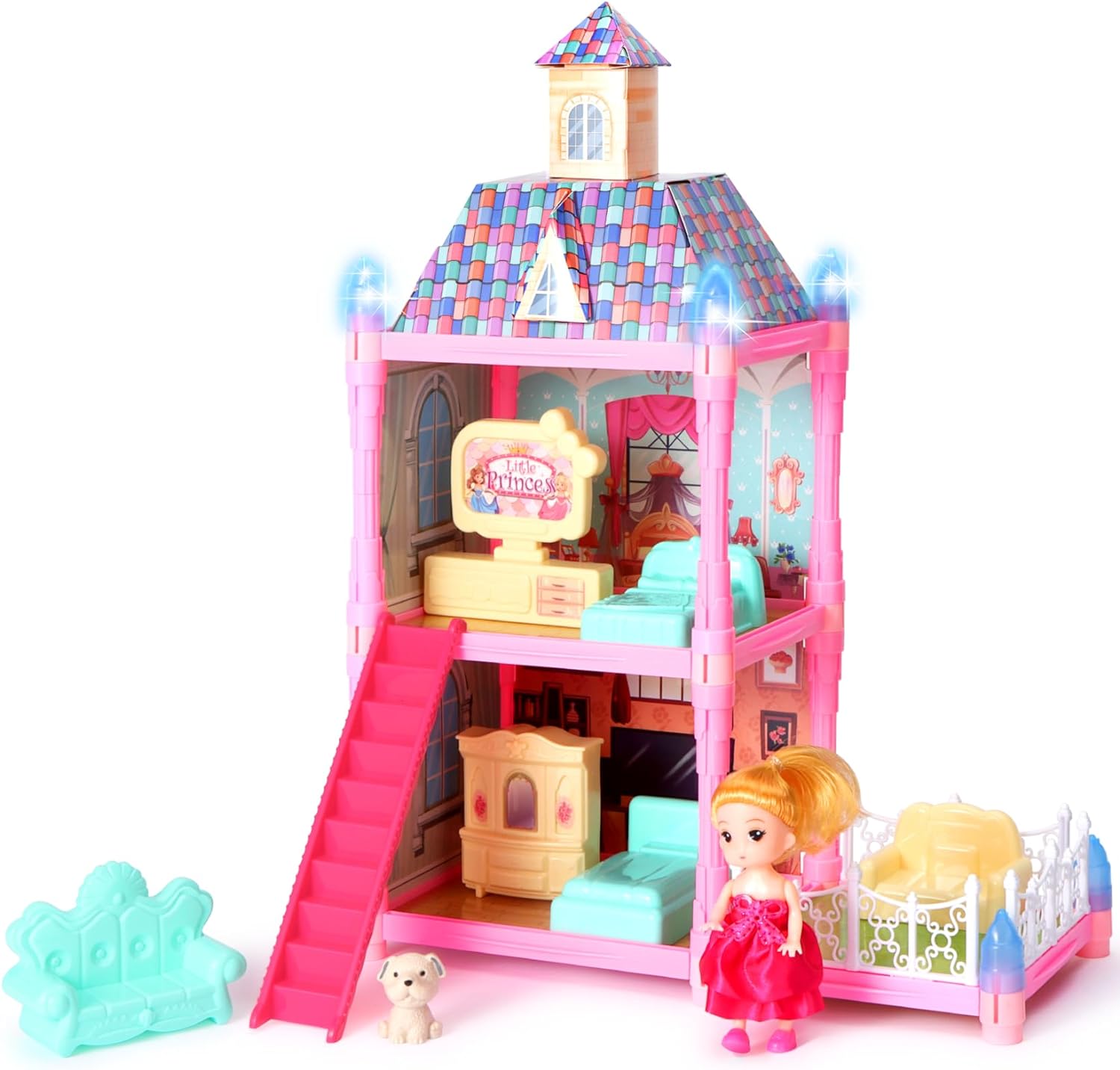 Doll House Dream Dollhouse for Girls, Mini Dollhouse Girl Toys with Dolls and Furniture Accessories, Toddler Playhouse Christmas Birthday Gift for 3 4 5 6 7 8 Year Old Girls