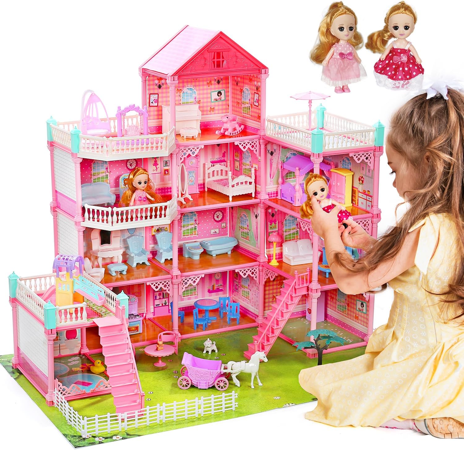 Huge Doll House Dollhouse with Light, Gift for Girls