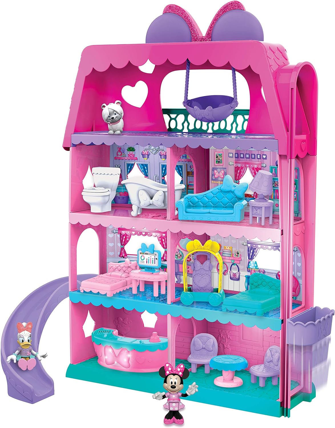 Disney Junior Minnie Mouse Bow-Tel Hotel, 20-piece 2-Sided Playset, Figures, Lights, Sounds, Officially Licensed Kids Toys for Ages 3 Up by Just Play